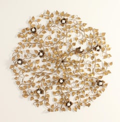Extra Large Gilt Metal Floral Wall or Ceiling Lamp, Spain, 1960's