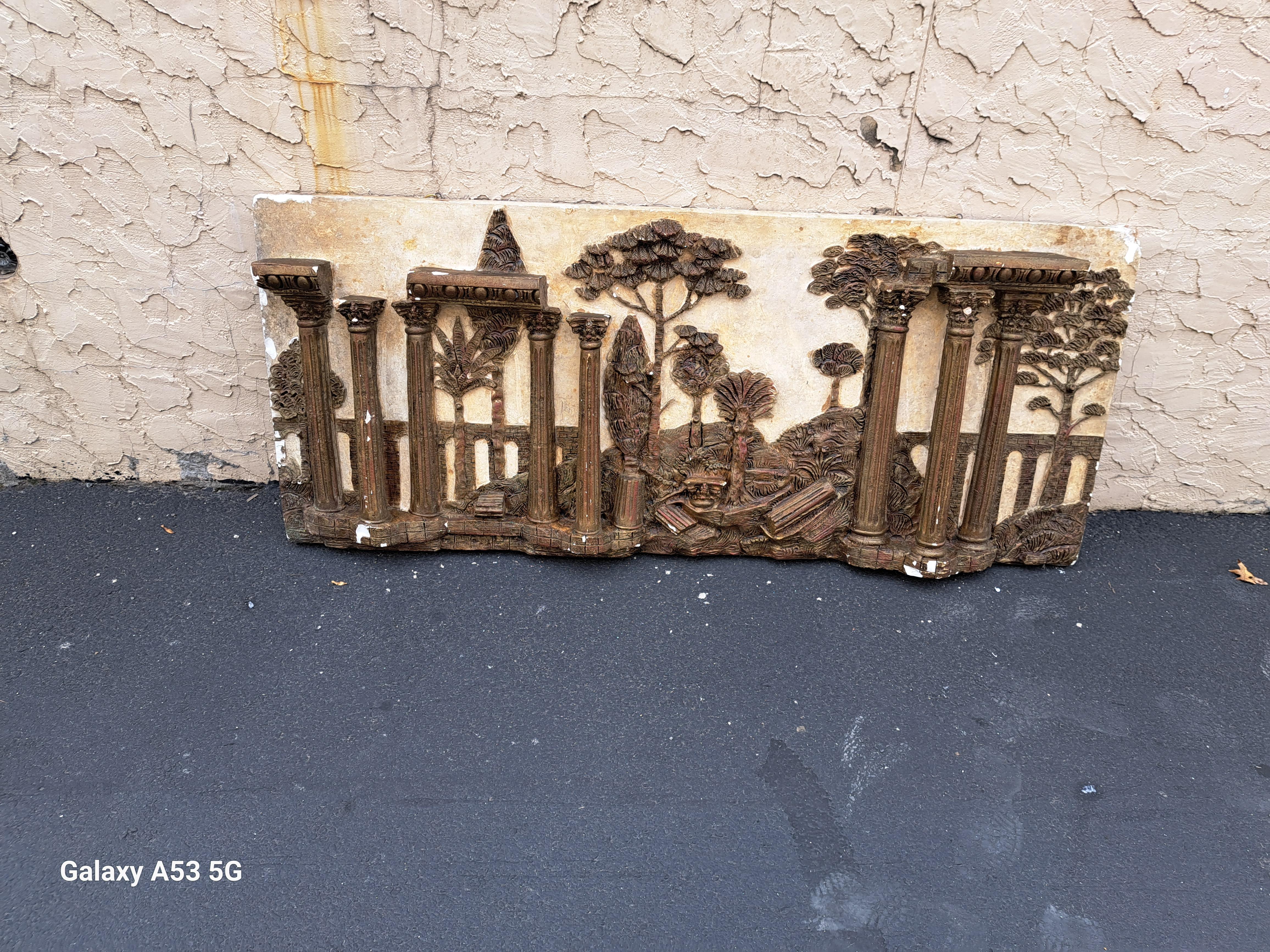 Beaux Arts Extra Large Gilt Plaster Fresco of Greek Columns For Sale