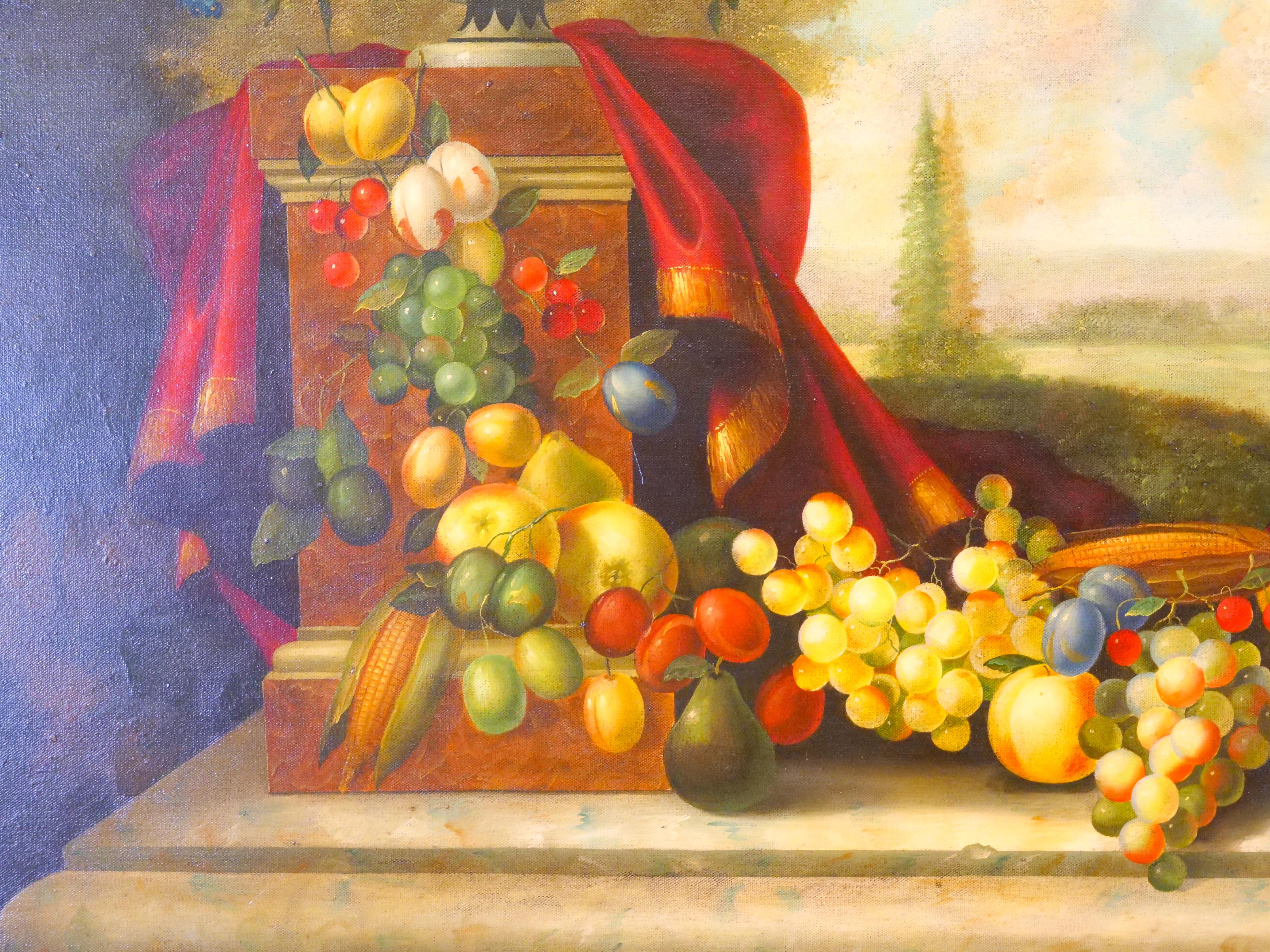 Óleo / Lienzo Extra Grande con Marco de Madera Dorada  Flores / Frutas Pintura de bodegón en venta 3