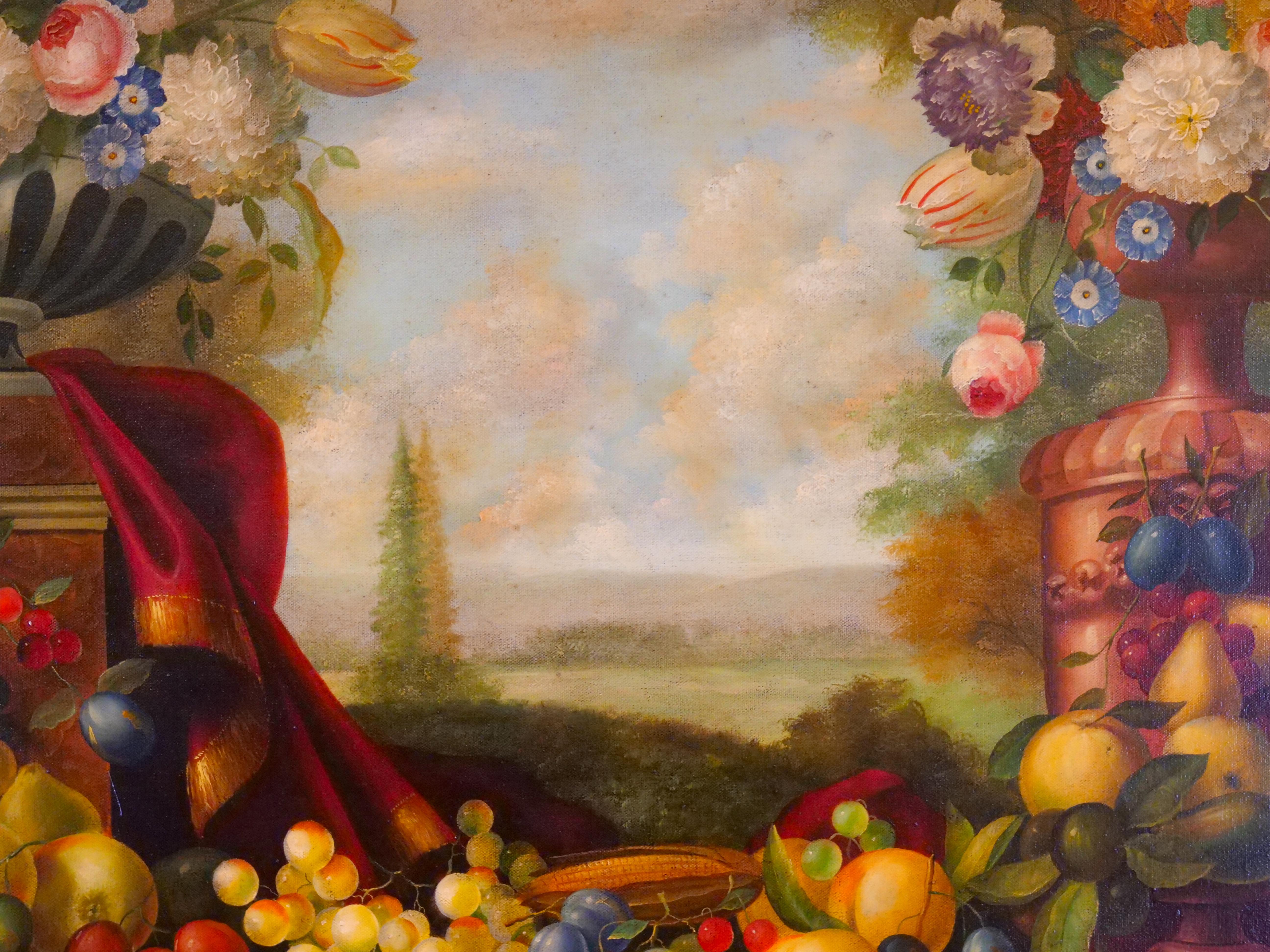 Óleo / Lienzo Extra Grande con Marco de Madera Dorada  Flores / Frutas Pintura de bodegón en venta 4