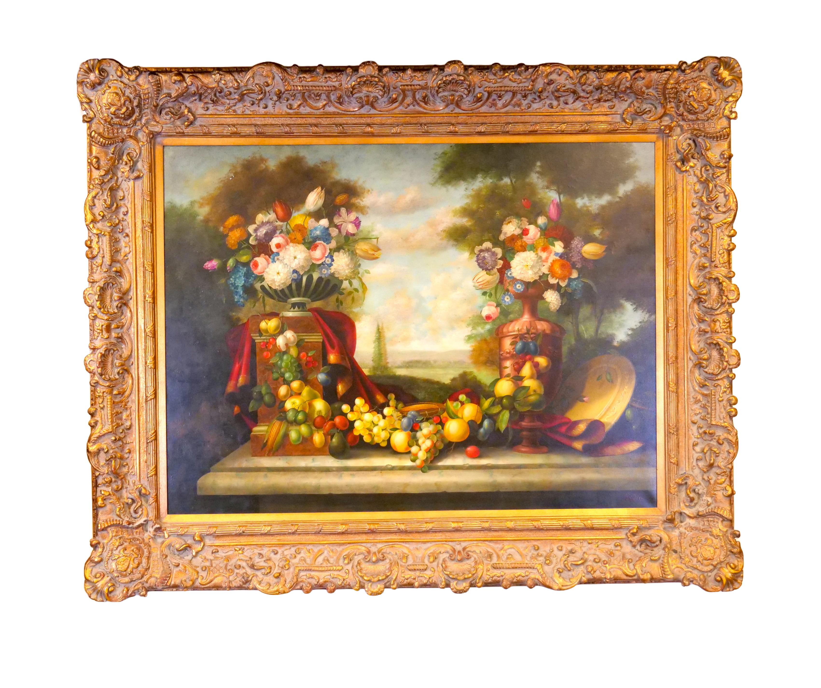 Óleo / Lienzo Extra Grande con Marco de Madera Dorada  Flores / Frutas Pintura de bodegón en venta 6