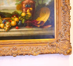 Extra Large Gilt Wood Frame Oil / Canvas  Flowers / Fruits Still Life Painting