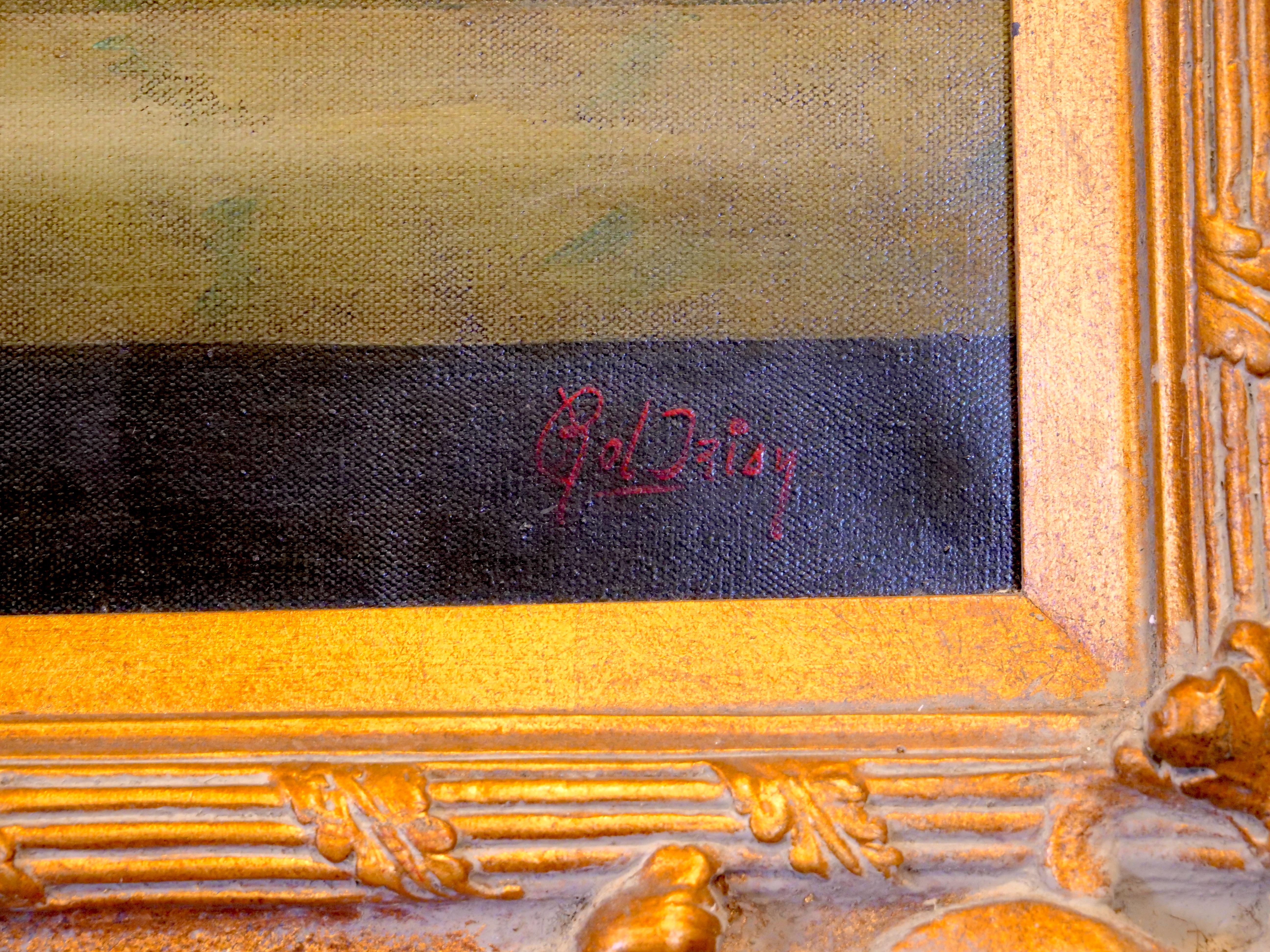 Óleo / Lienzo Extra Grande con Marco de Madera Dorada  Flores / Frutas Pintura de bodegón siglo XIX en venta