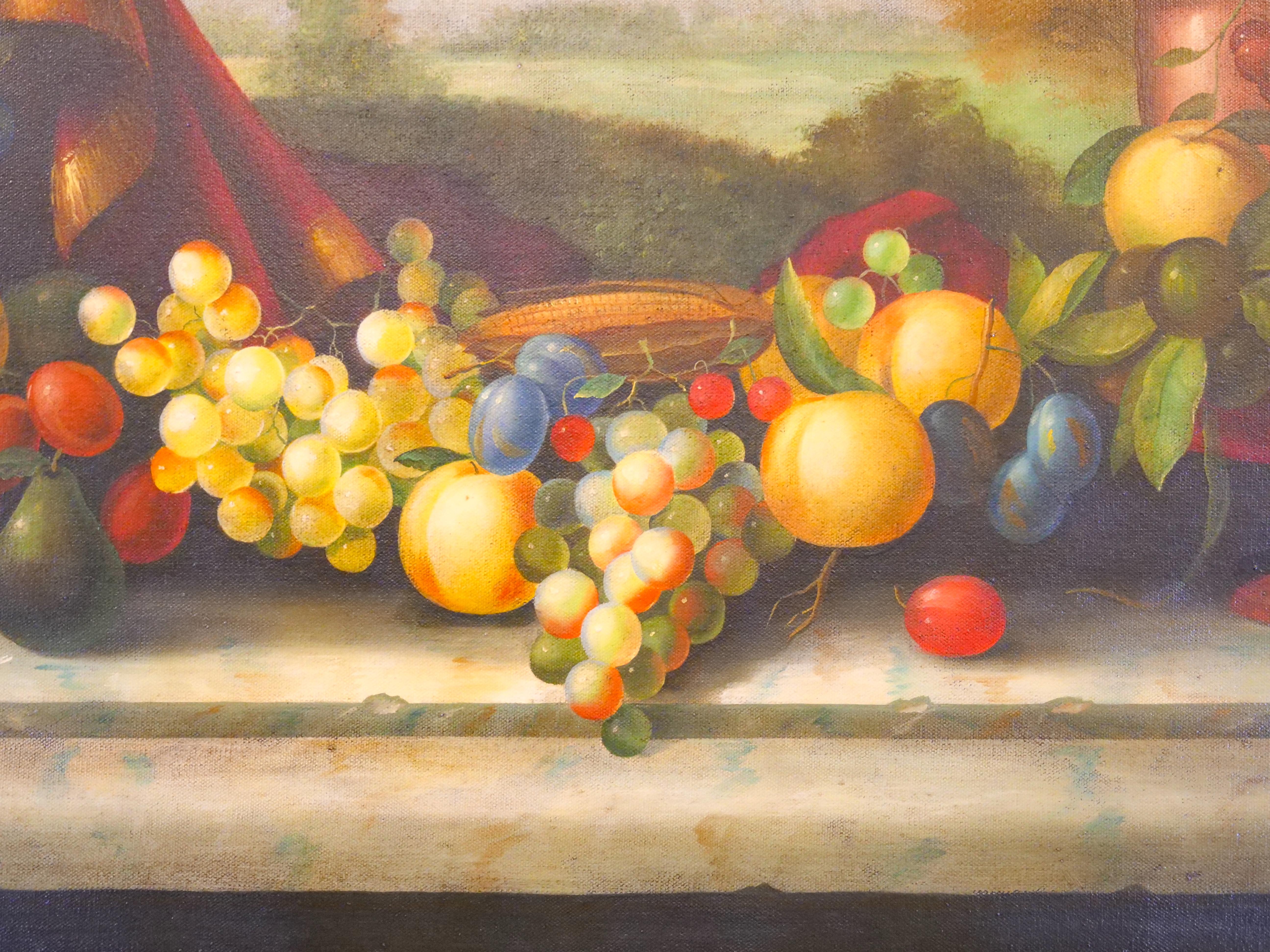 Óleo / Lienzo Extra Grande con Marco de Madera Dorada  Flores / Frutas Pintura de bodegón en venta 1
