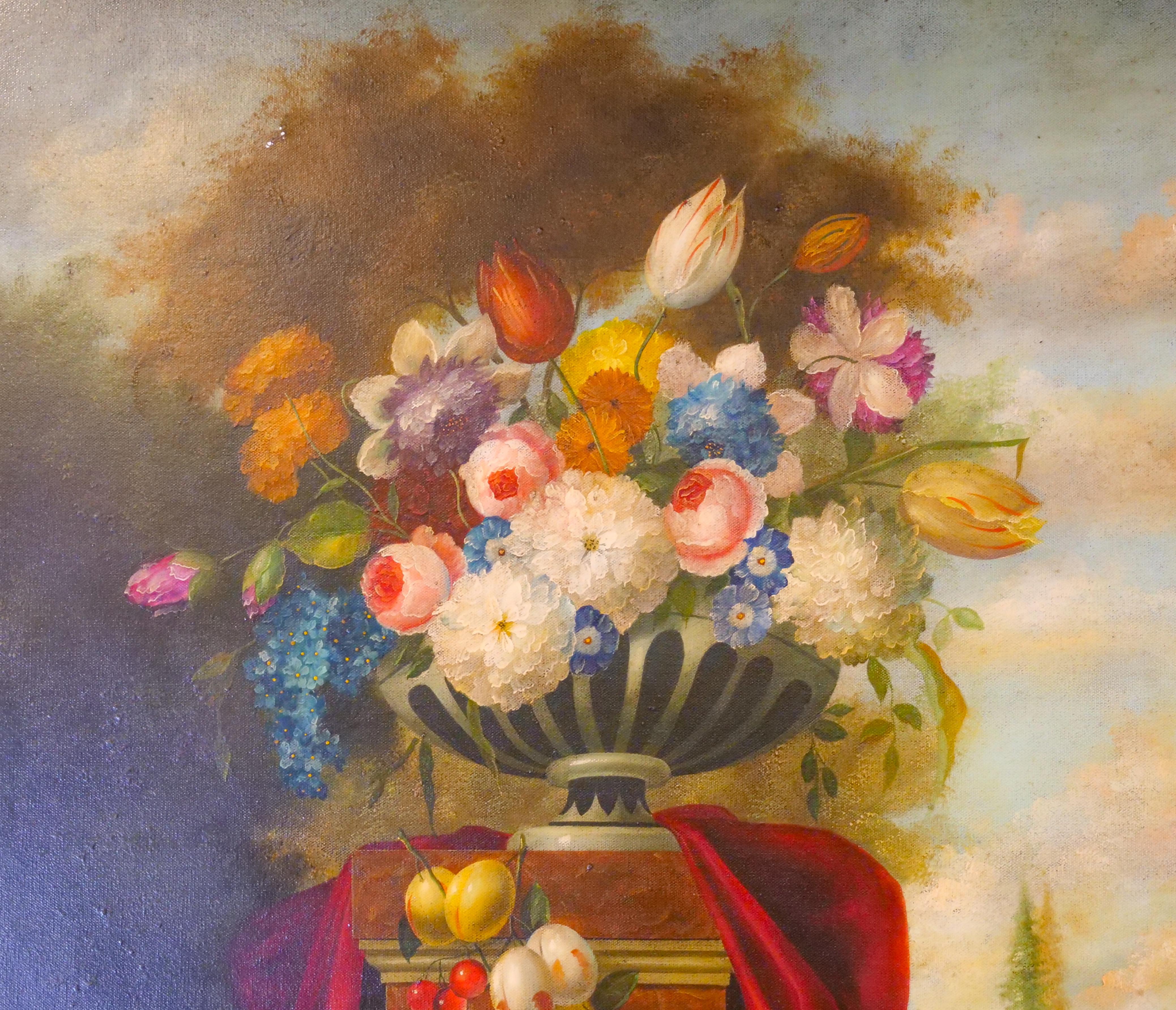 Óleo / Lienzo Extra Grande con Marco de Madera Dorada  Flores / Frutas Pintura de bodegón en venta 2