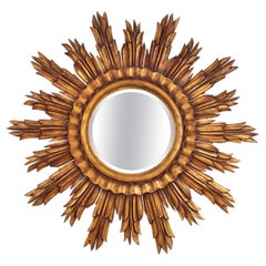Extra Large Giltwood Carved Sunburst Mirror, France, 1950s // 47, 6 inches