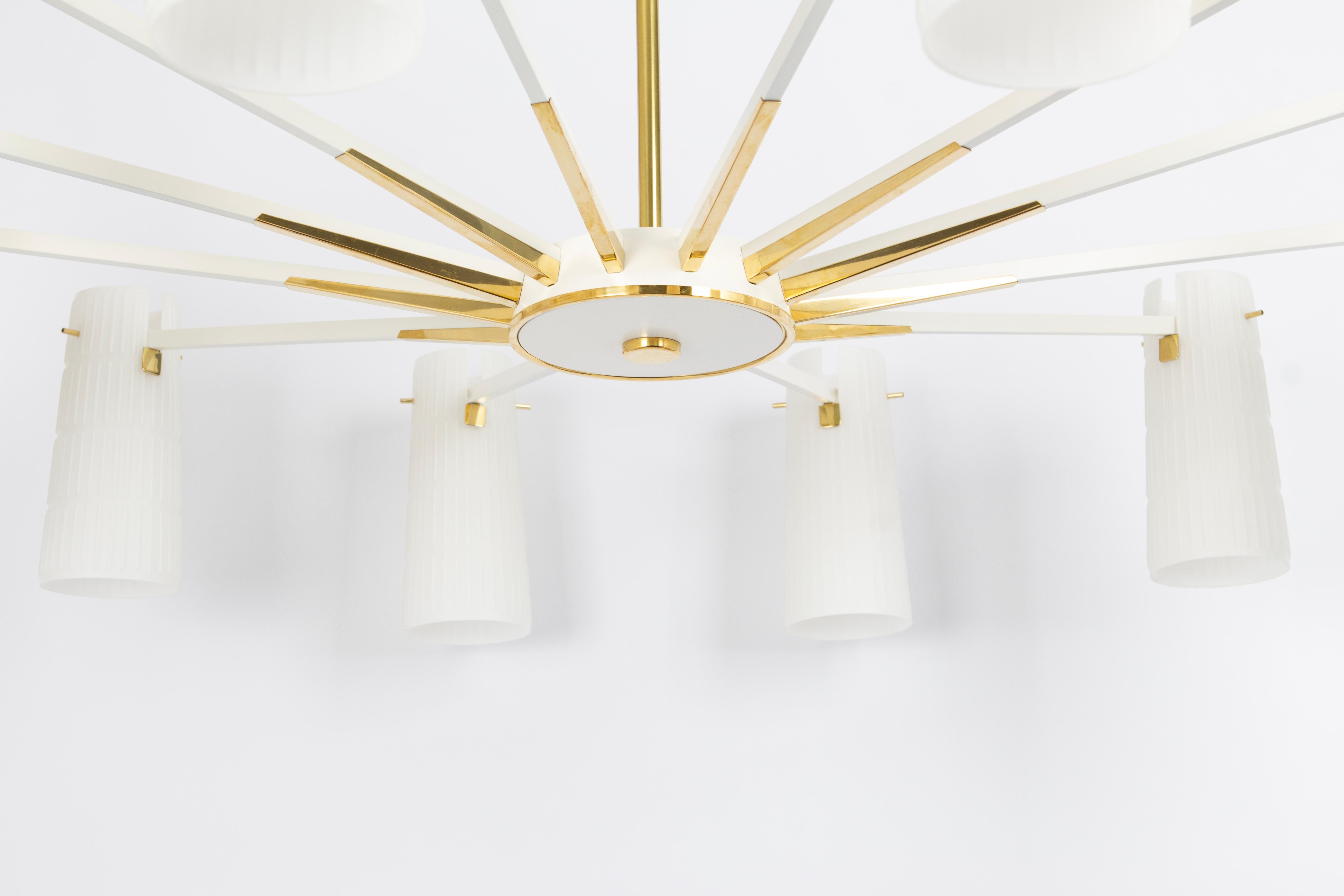 German Extra Large Glass Sunburst Chandelier, Stilnovo style, 1950s For Sale