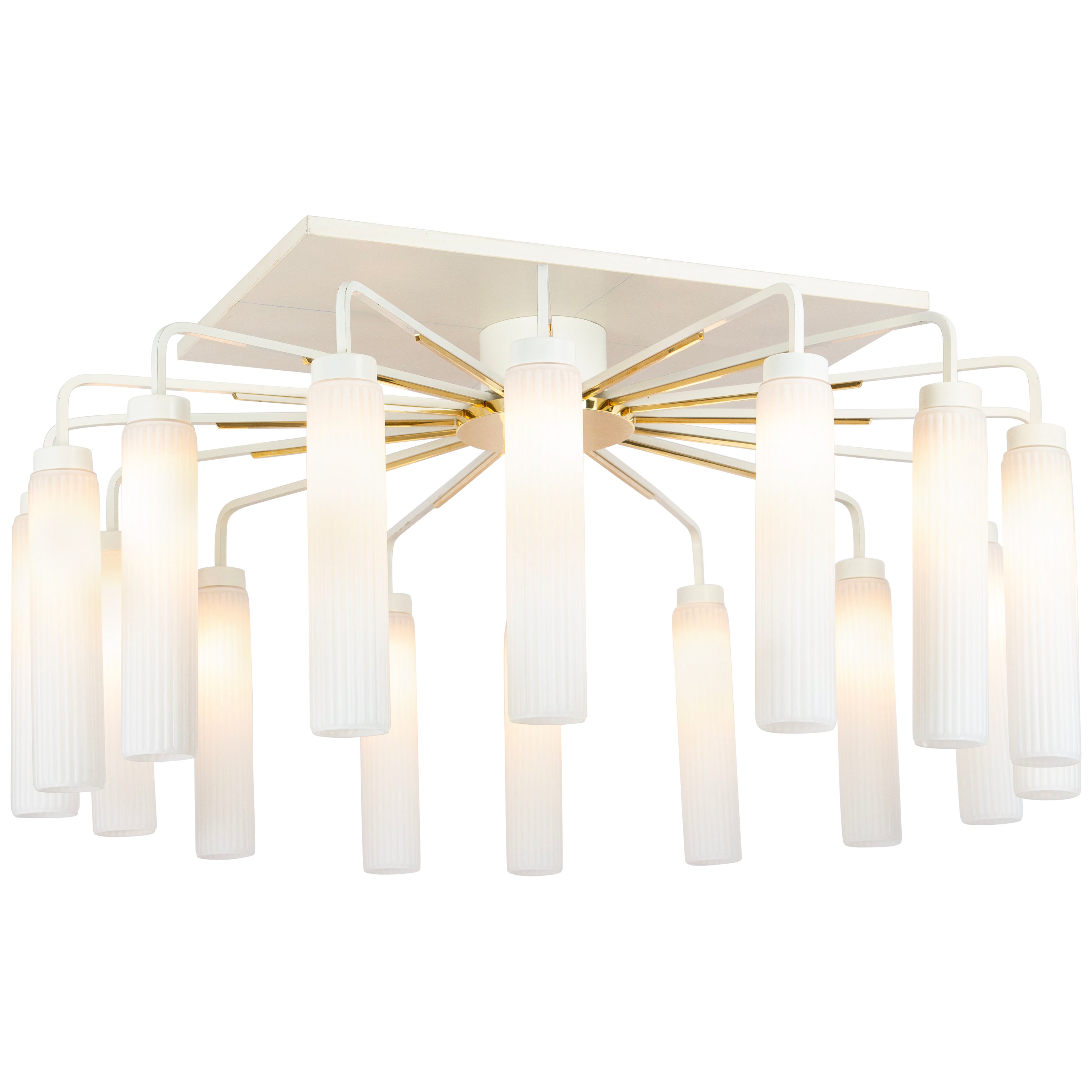 Lampadario a raggiera in vetro extra large, stile Stilnovo, anni '50 in vendita