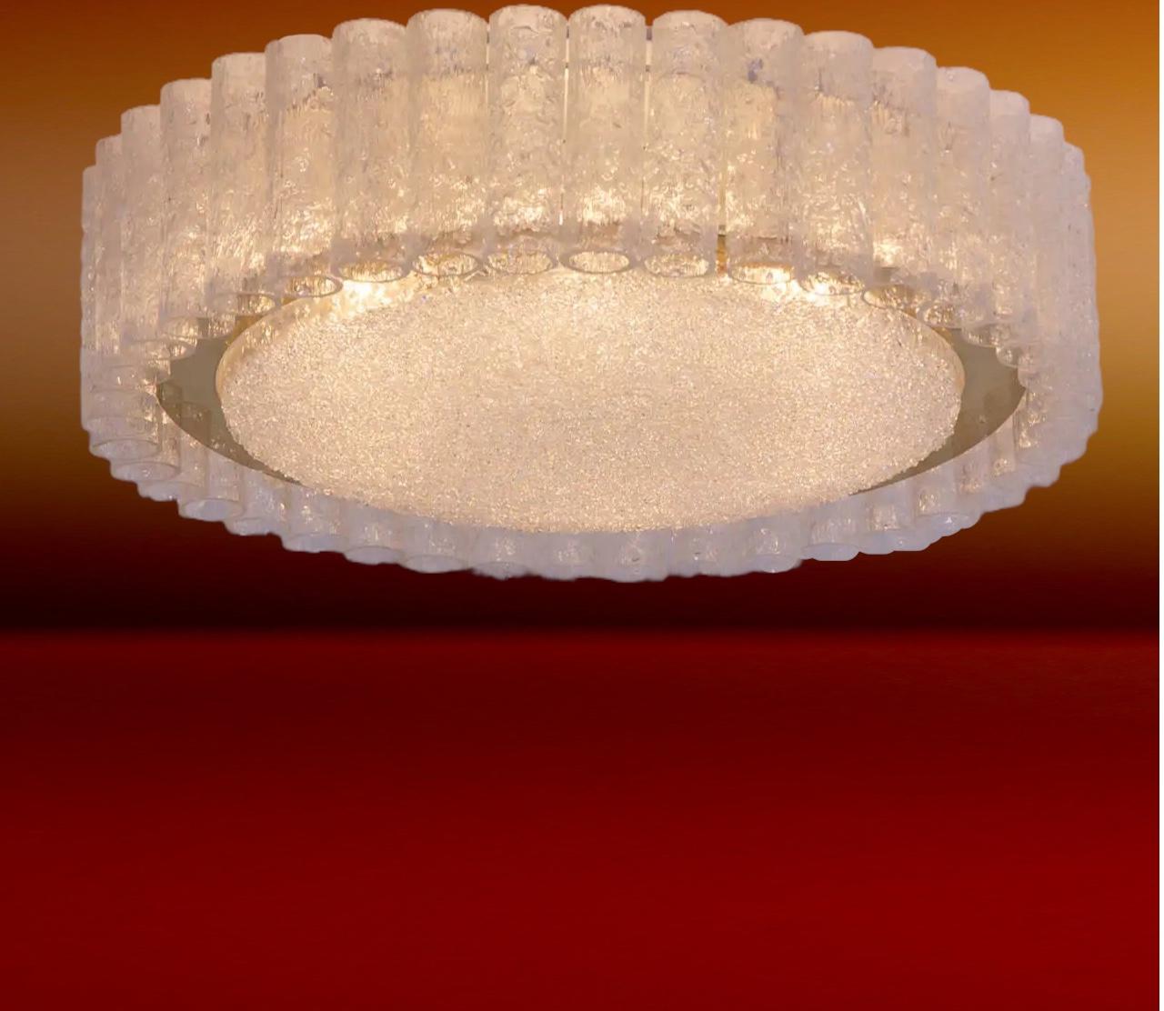 Mid-20th Century Extra Large Glass Tube Chandelier Flush mount by Doria Leuchten, Germany, 1960s For Sale