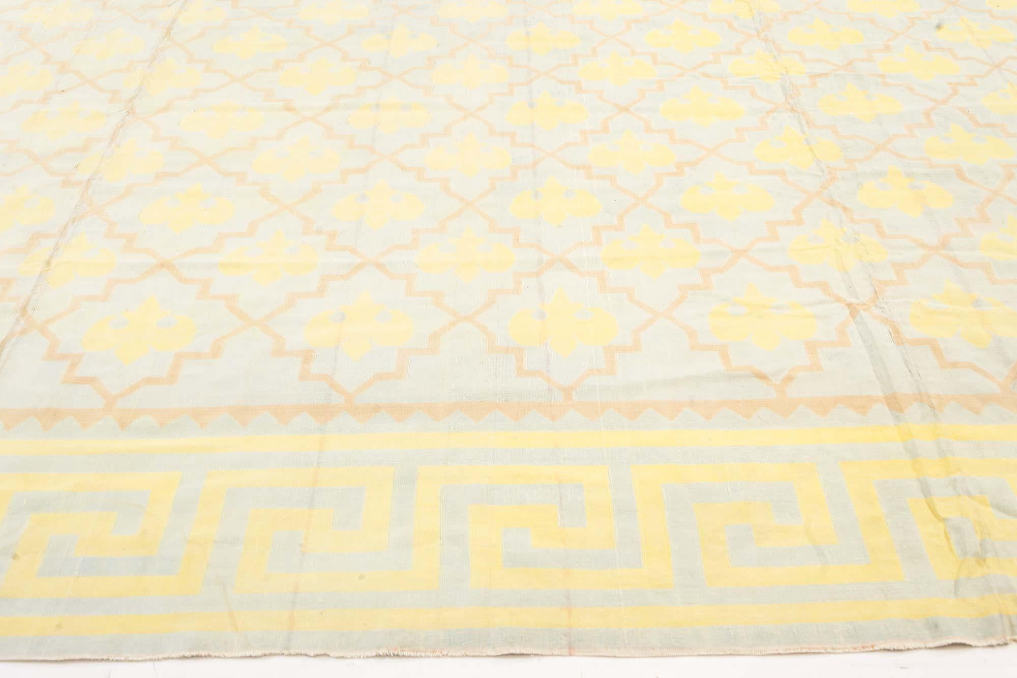 Extra Large Golden Yellow Indian Dhurrie Rug In Good Condition For Sale In New York, NY