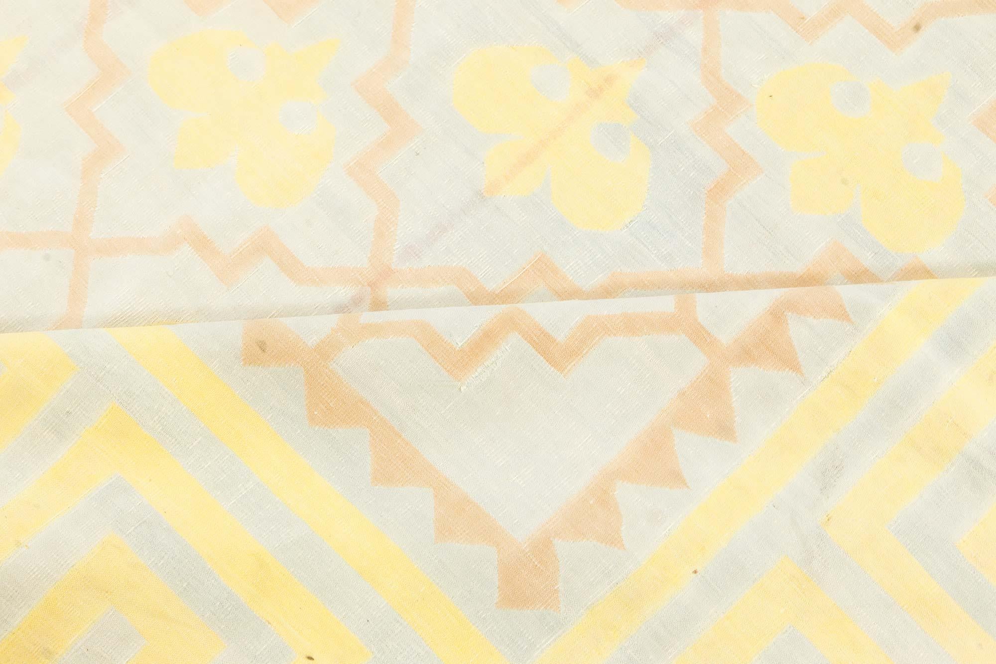 Wool Doris Leslie Blau Extra Large Vintage Indian Dhurrie Rug with Geometric Allover For Sale