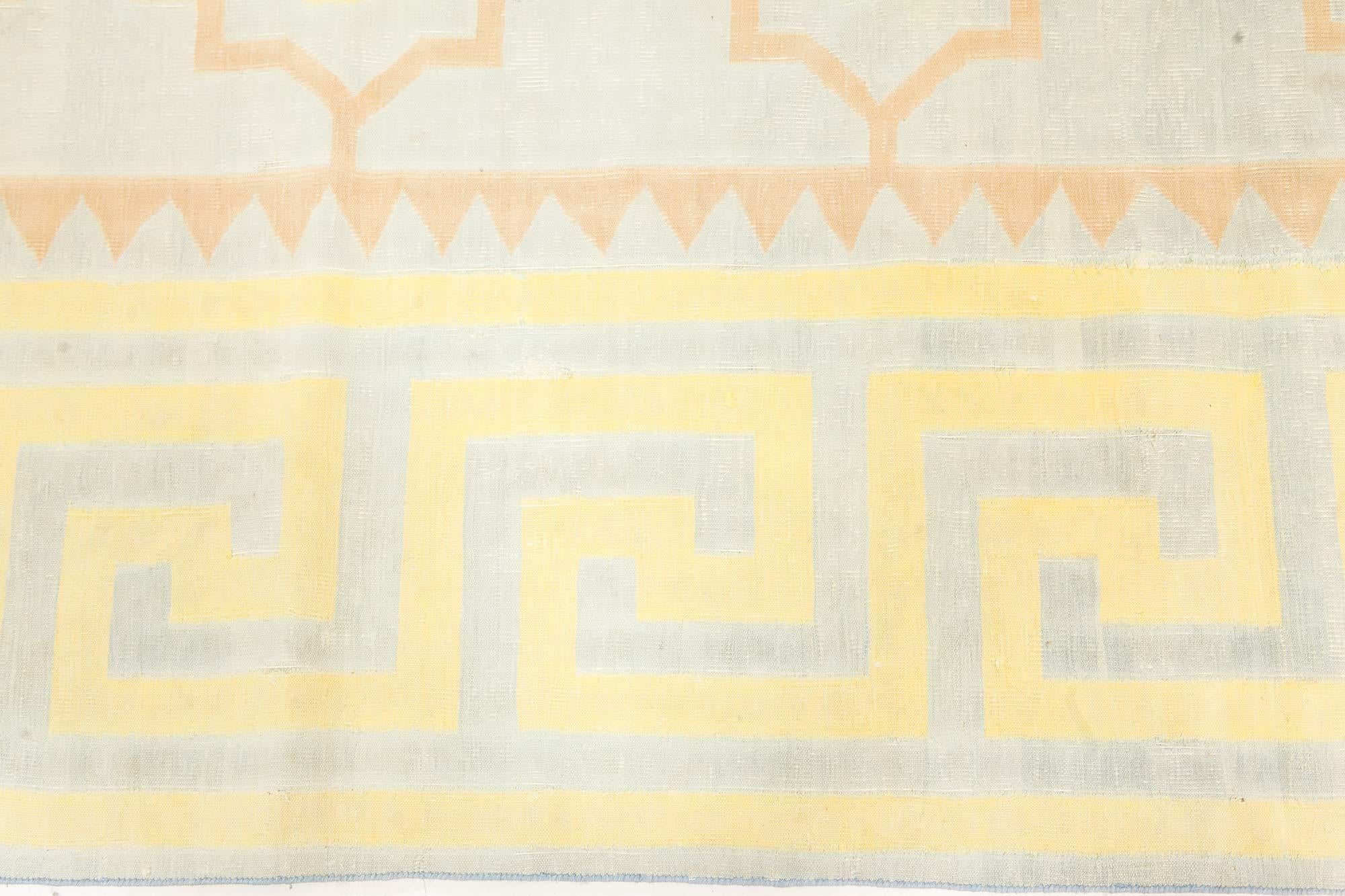 Extra Large Golden Yellow Indian Dhurrie Rug In Good Condition For Sale In New York, NY