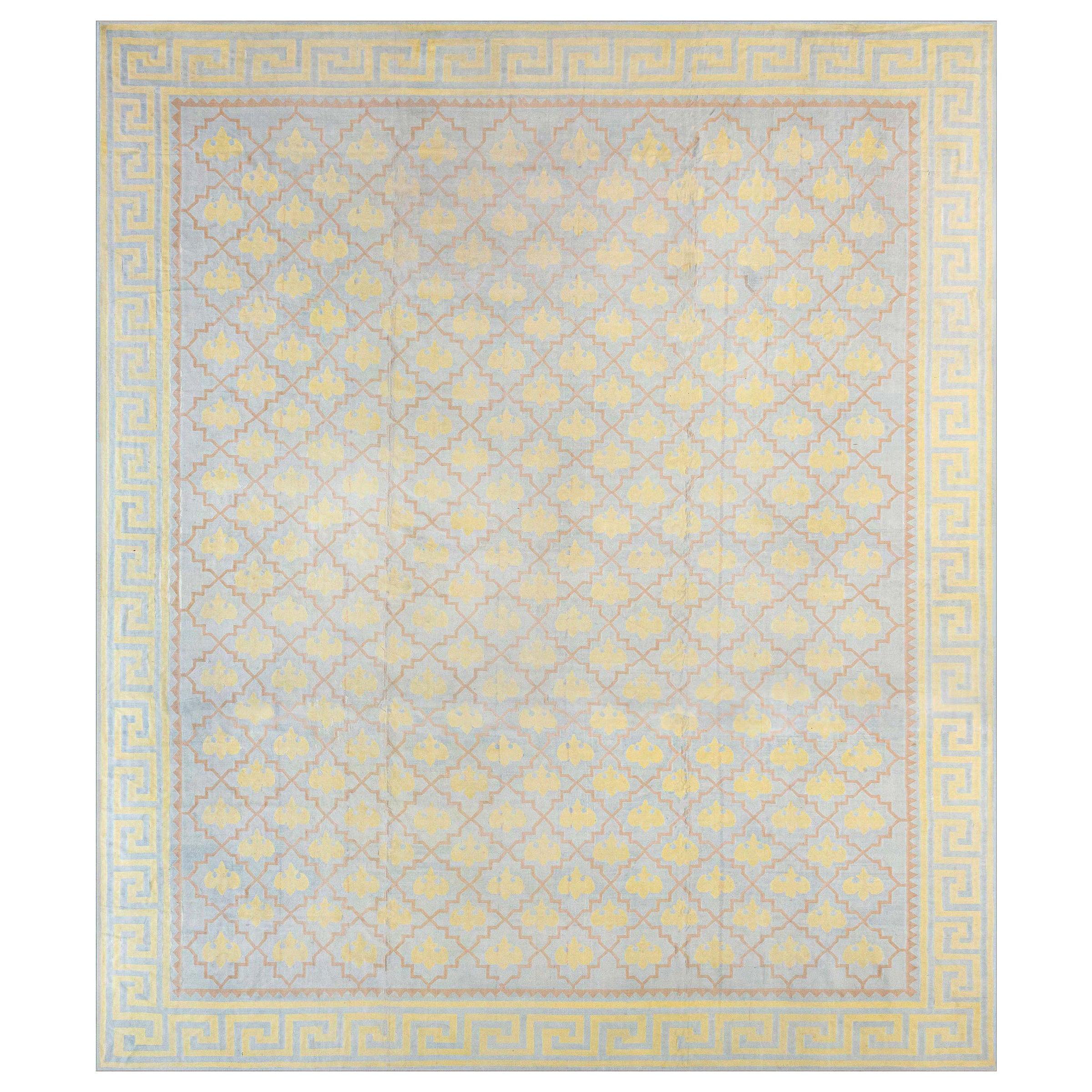 Golden Yellow Indian Dhurrie Carpet, Large Dhurrie Rugs