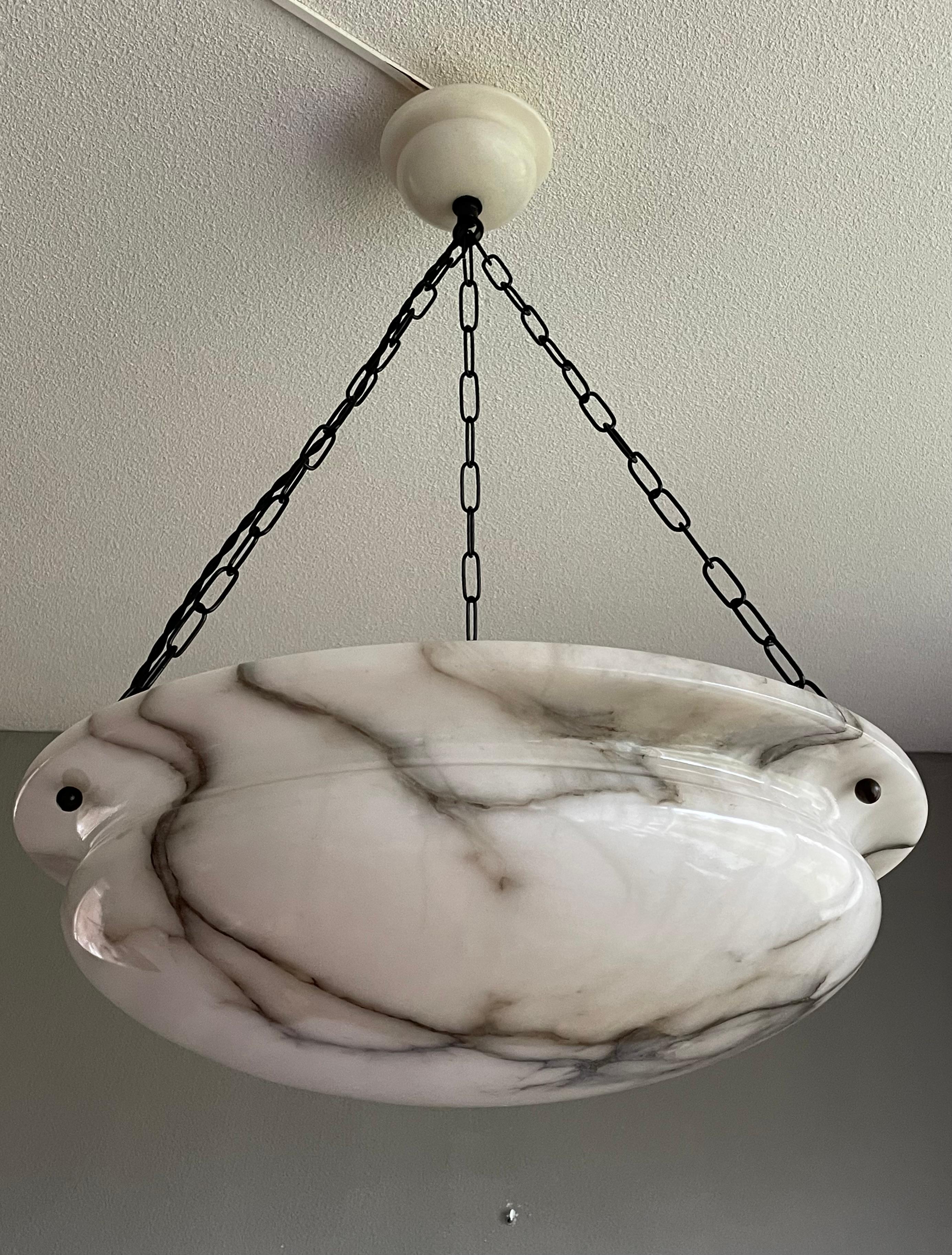 Extra Large & Great Looking Antique White & Black Alabaster Pendant / Chandelier 12