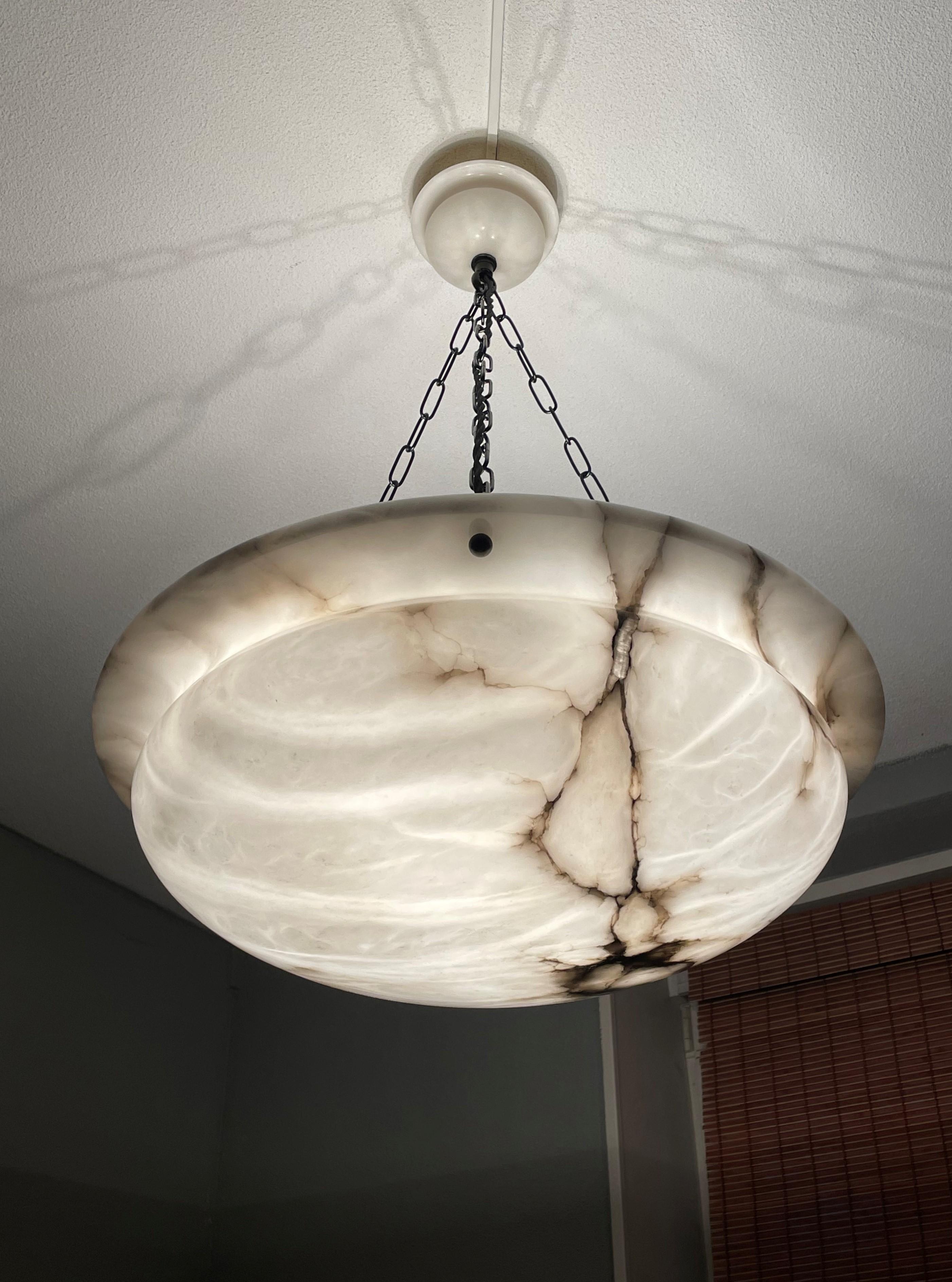 Extra Large & Great Looking Antique White & Black Alabaster Pendant / Chandelier 13