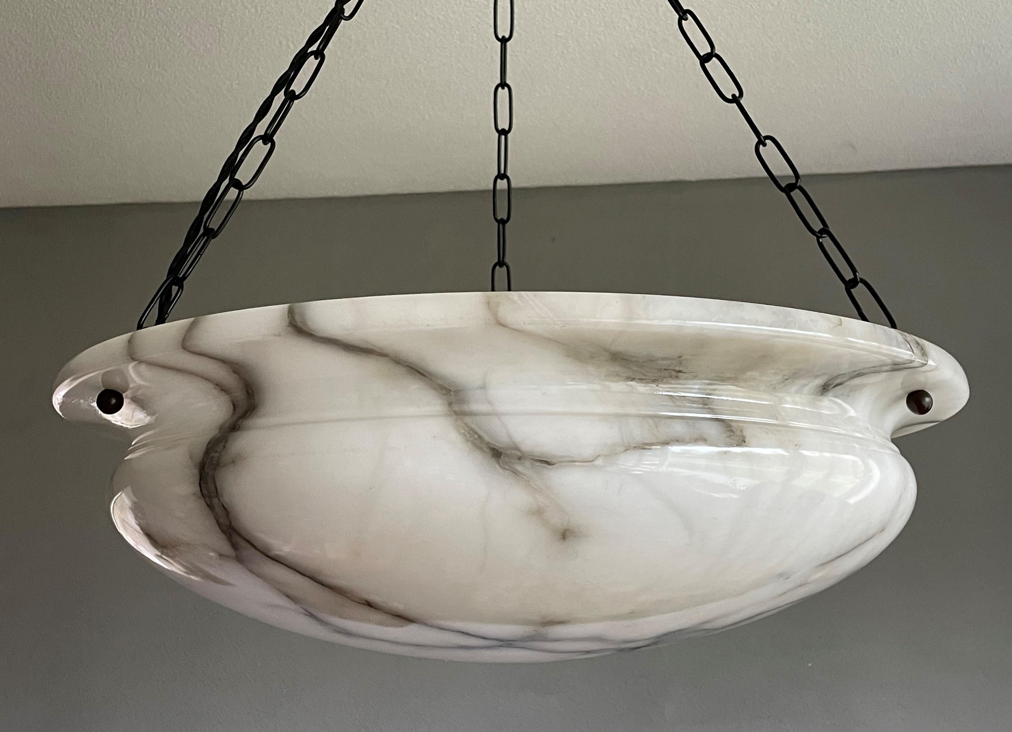 Blackened Extra Large & Great Looking Antique White & Black Alabaster Pendant / Chandelier