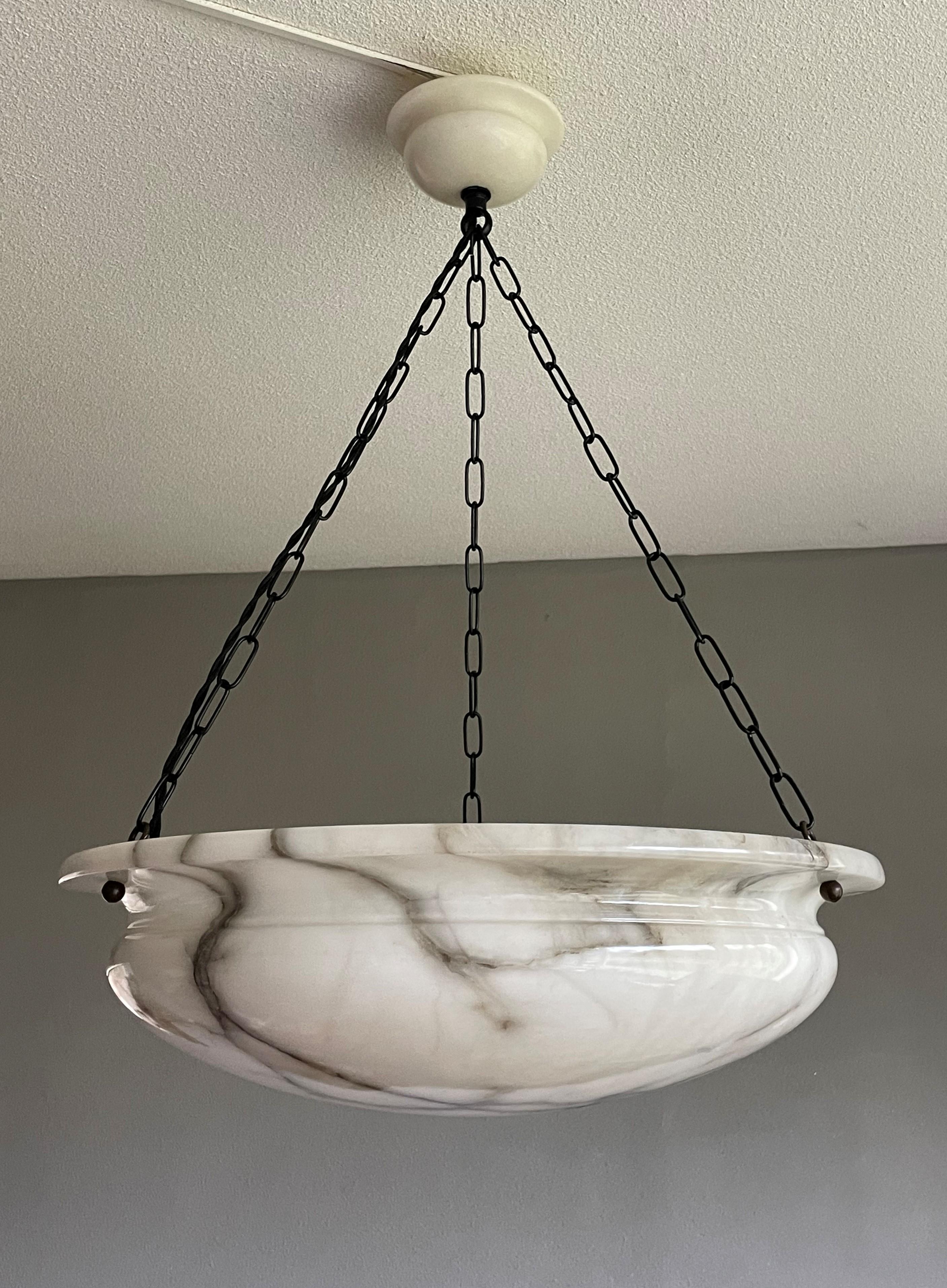 20th Century Extra Large & Great Looking Antique White & Black Alabaster Pendant / Chandelier