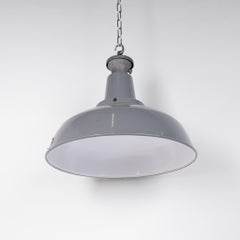 Extra Large Grey Enamel Industrial Pendant Lights with Vented Neck by Benjamin