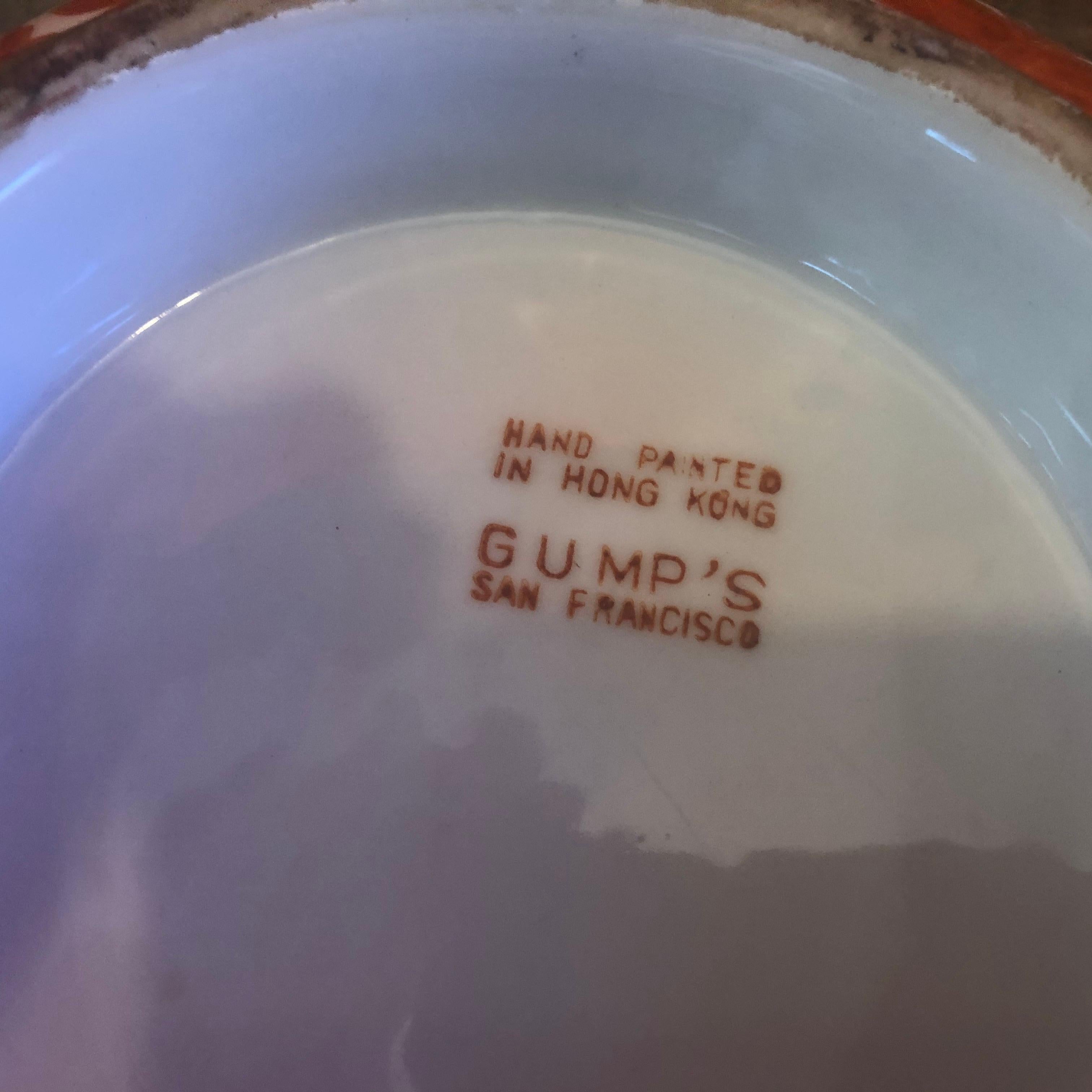 Extra Large Gumps Hand Painted Made in Hong Kong Porcelain Bowl 3