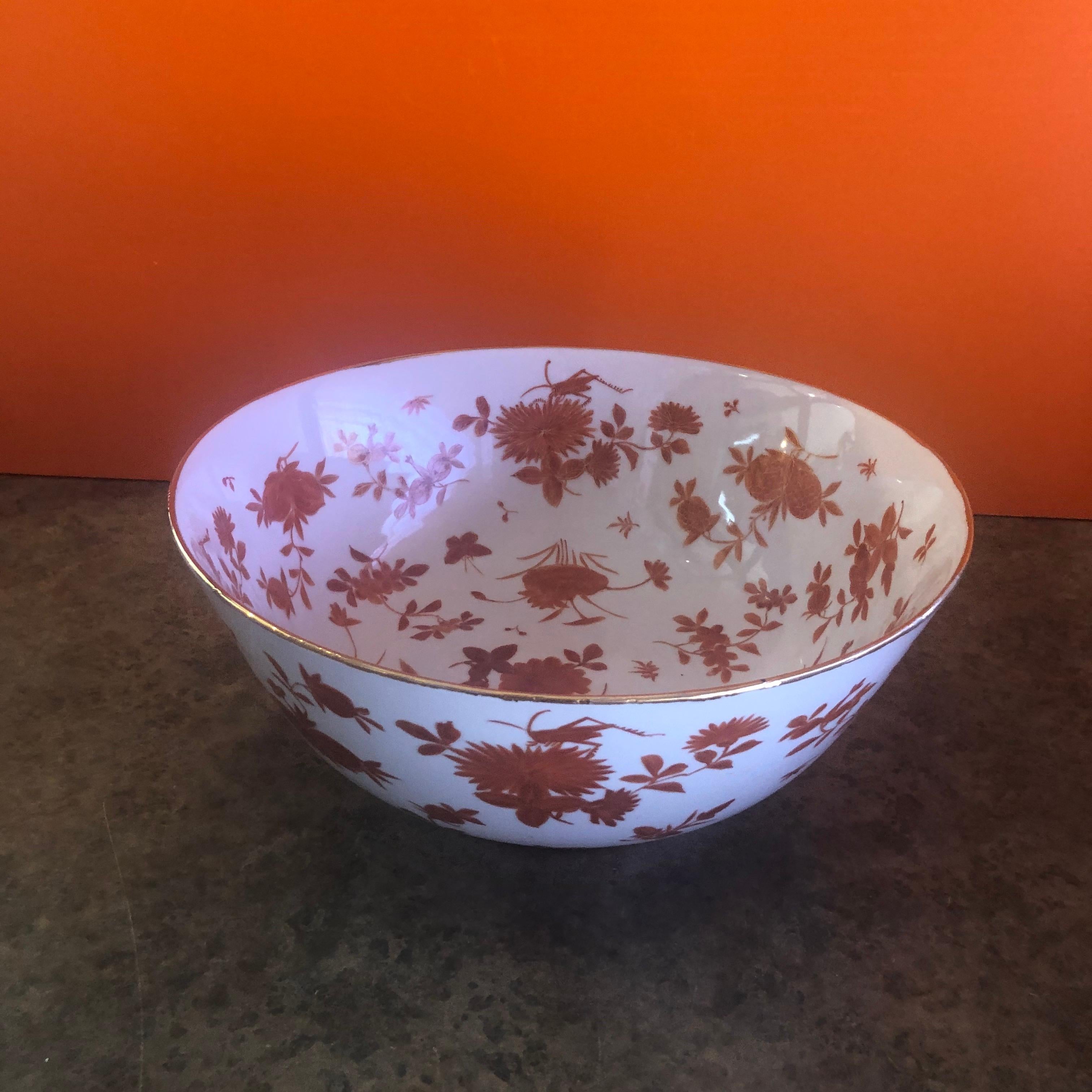 Extra Large Gumps Hand Painted Made in Hong Kong Porcelain Bowl In Good Condition In San Diego, CA