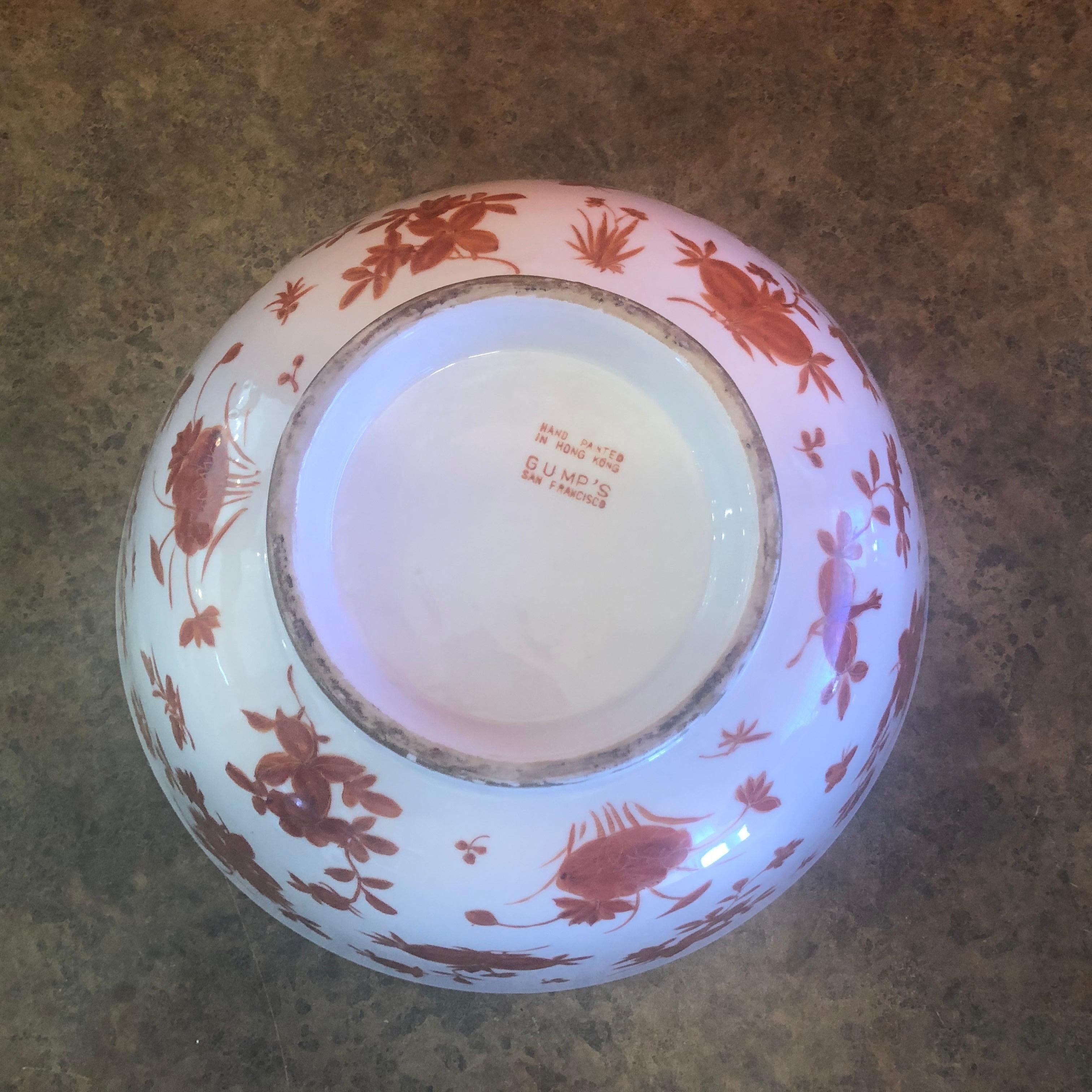 Extra Large Gumps Hand Painted Made in Hong Kong Porcelain Bowl 2