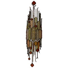Extra Large Hammered Glass Wrought Iron Sconce by Longobard, Italy, 1970s