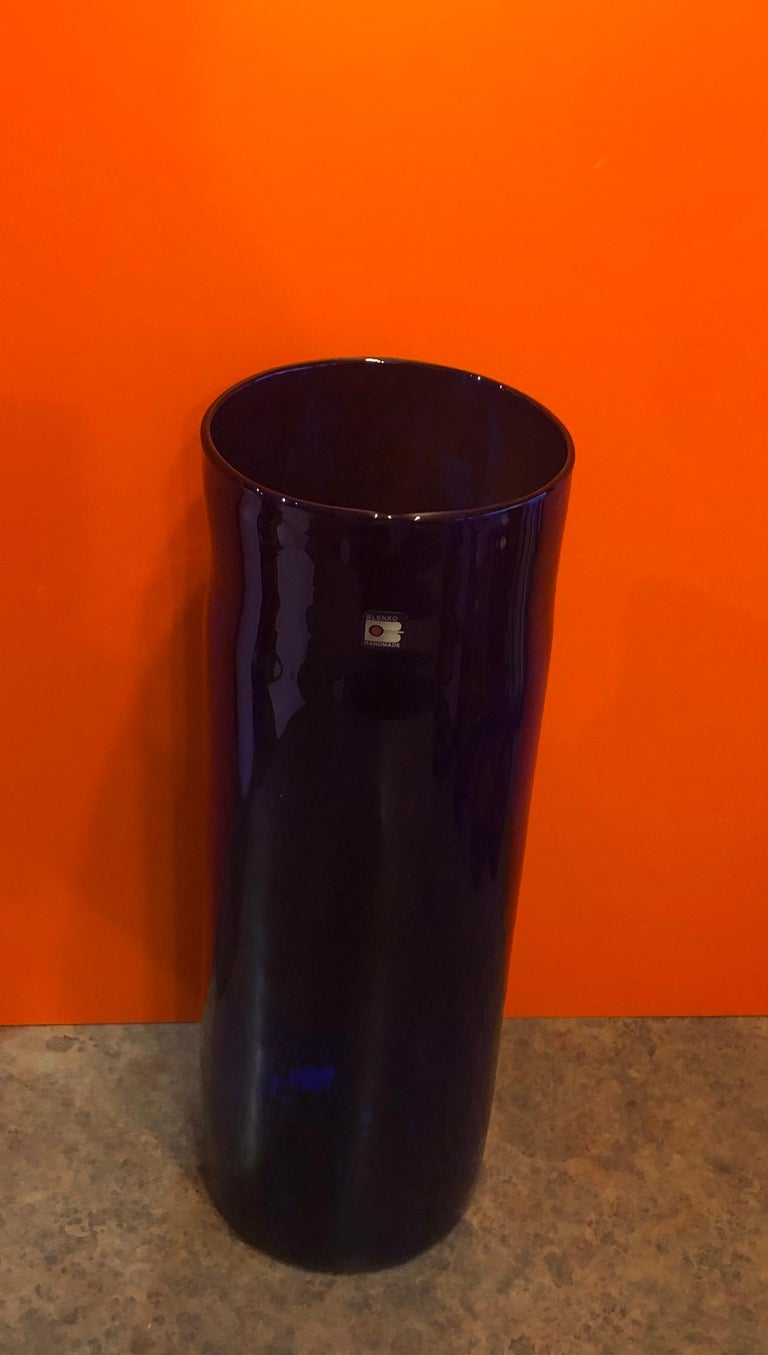 Extra Large Hand Blown Cobalt Blue Art Glass Vase by Blenko Glass For