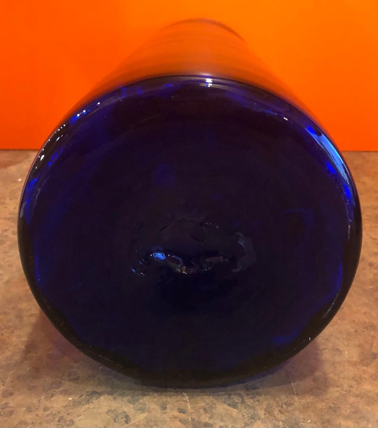Extra Large Hand Blown Cobalt Blue Art Glass Vase by Blenko Glass For