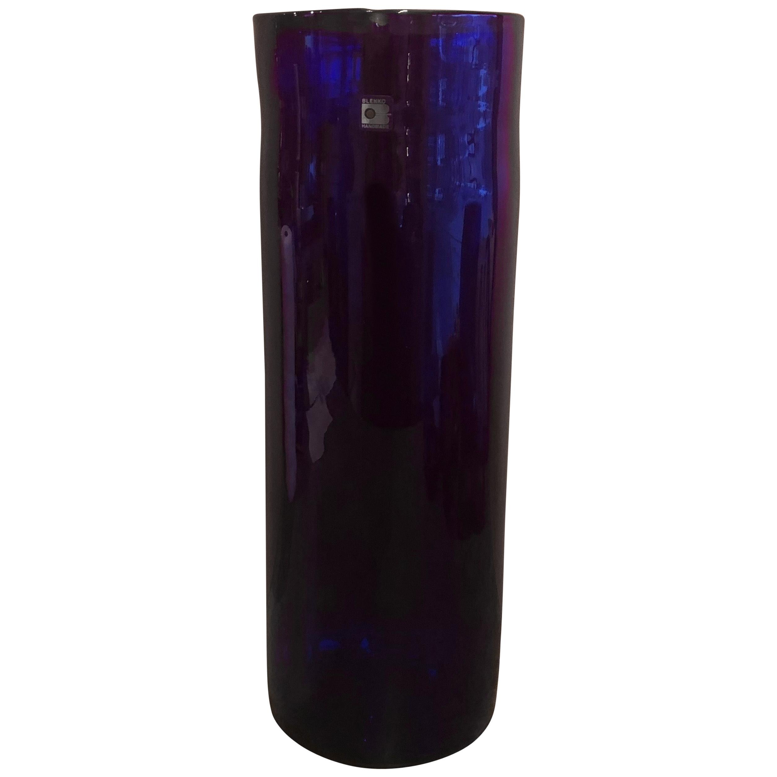 Extra Large Hand Blown Cobalt Blue Art Glass Vase by Blenko Glass