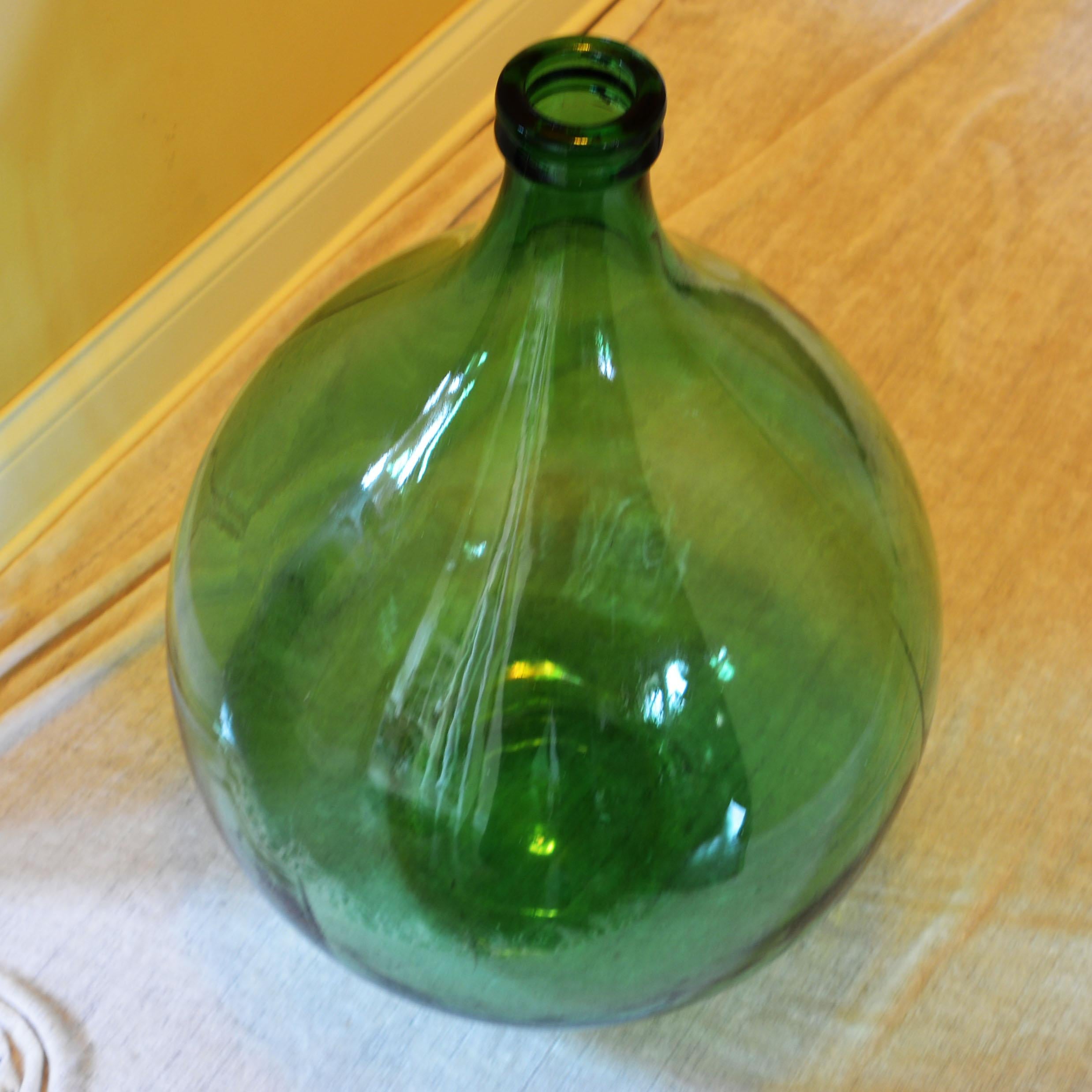Country Extra-Large Hand Blown Glass Balloon Demijohn Green