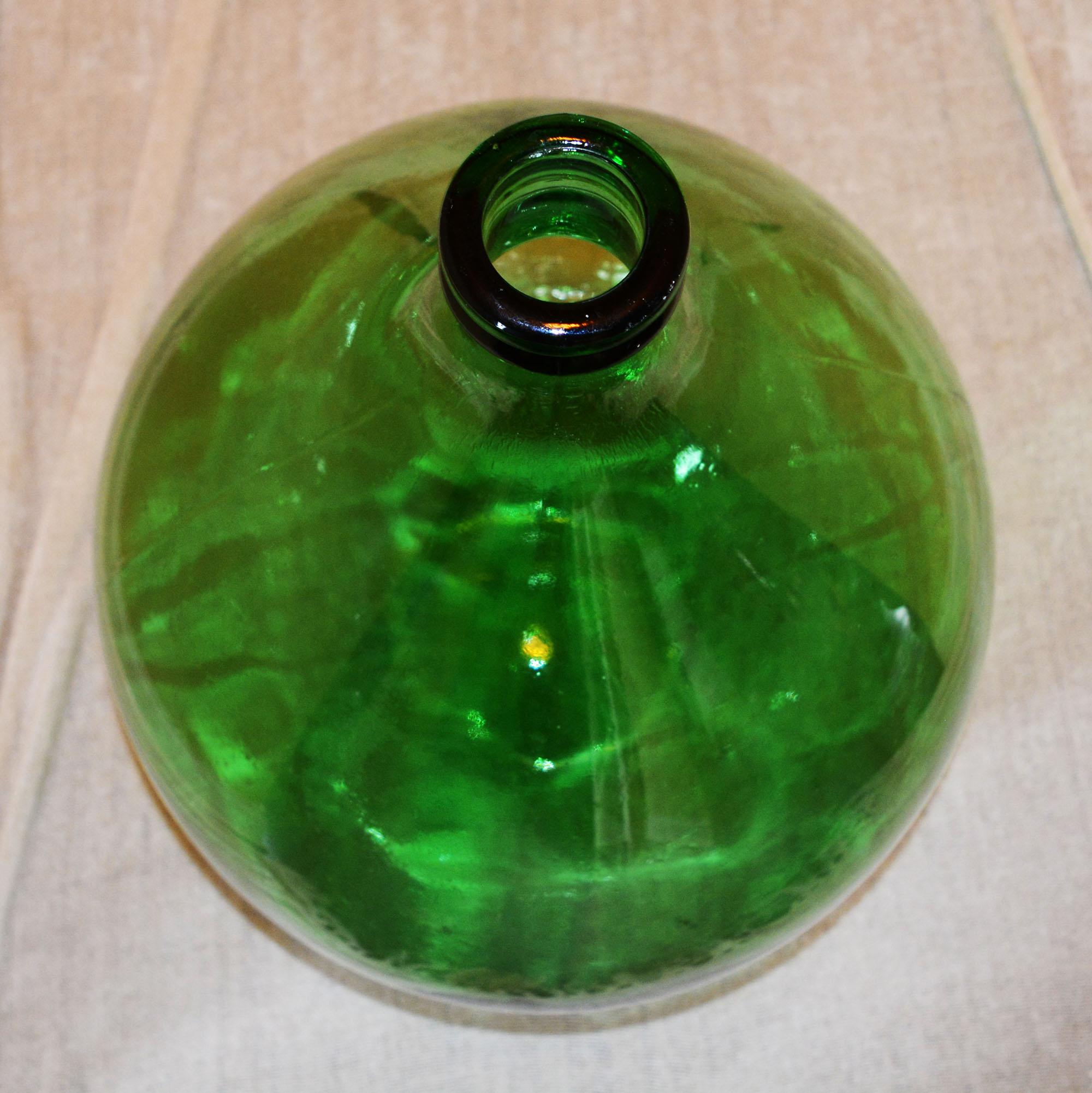 European Extra-Large Hand Blown Glass Balloon Demijohn Green