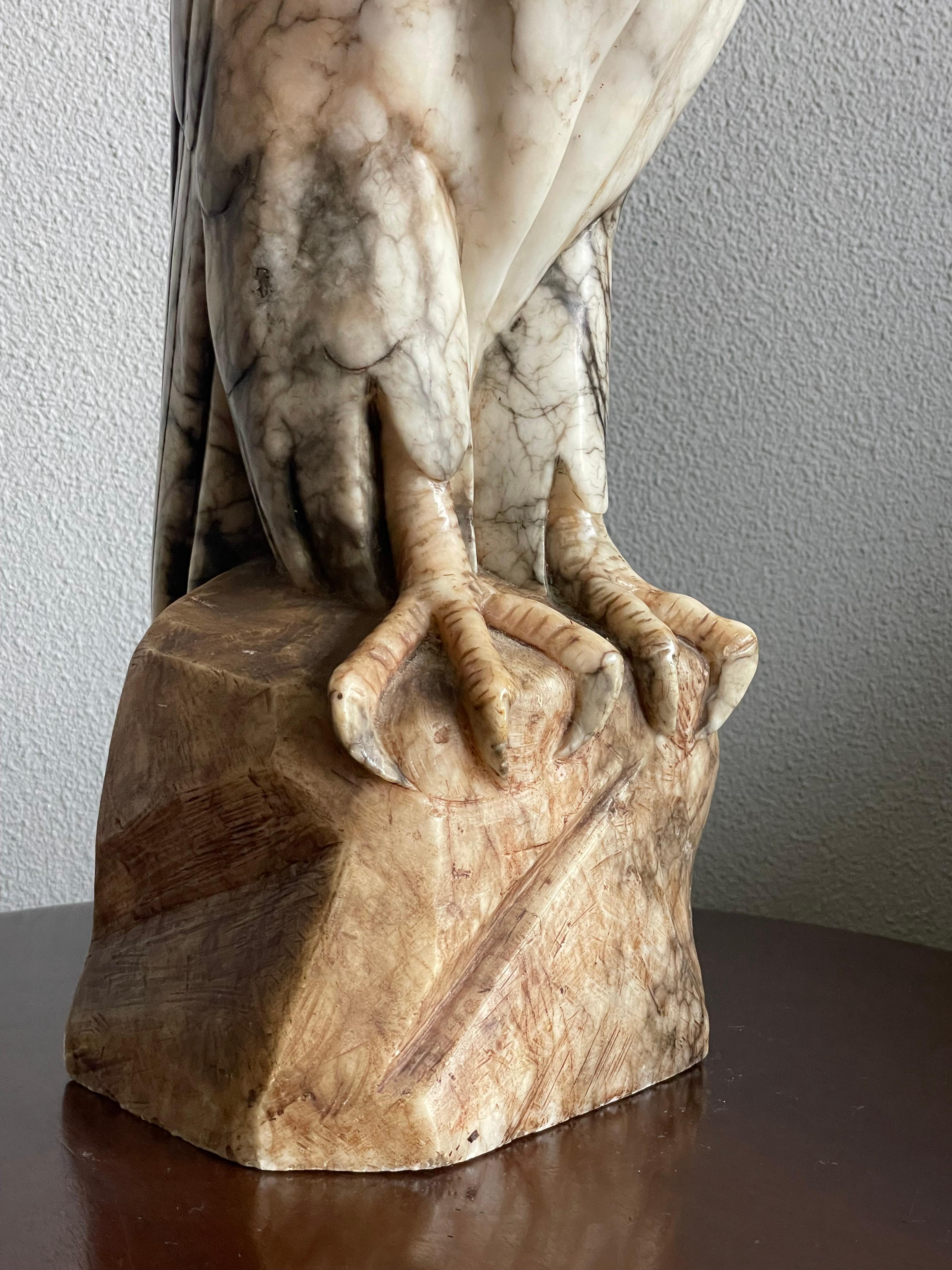 Extra Large Hand Carved & Mint Antique Alabaster American Bald Eagle Sculpture 2