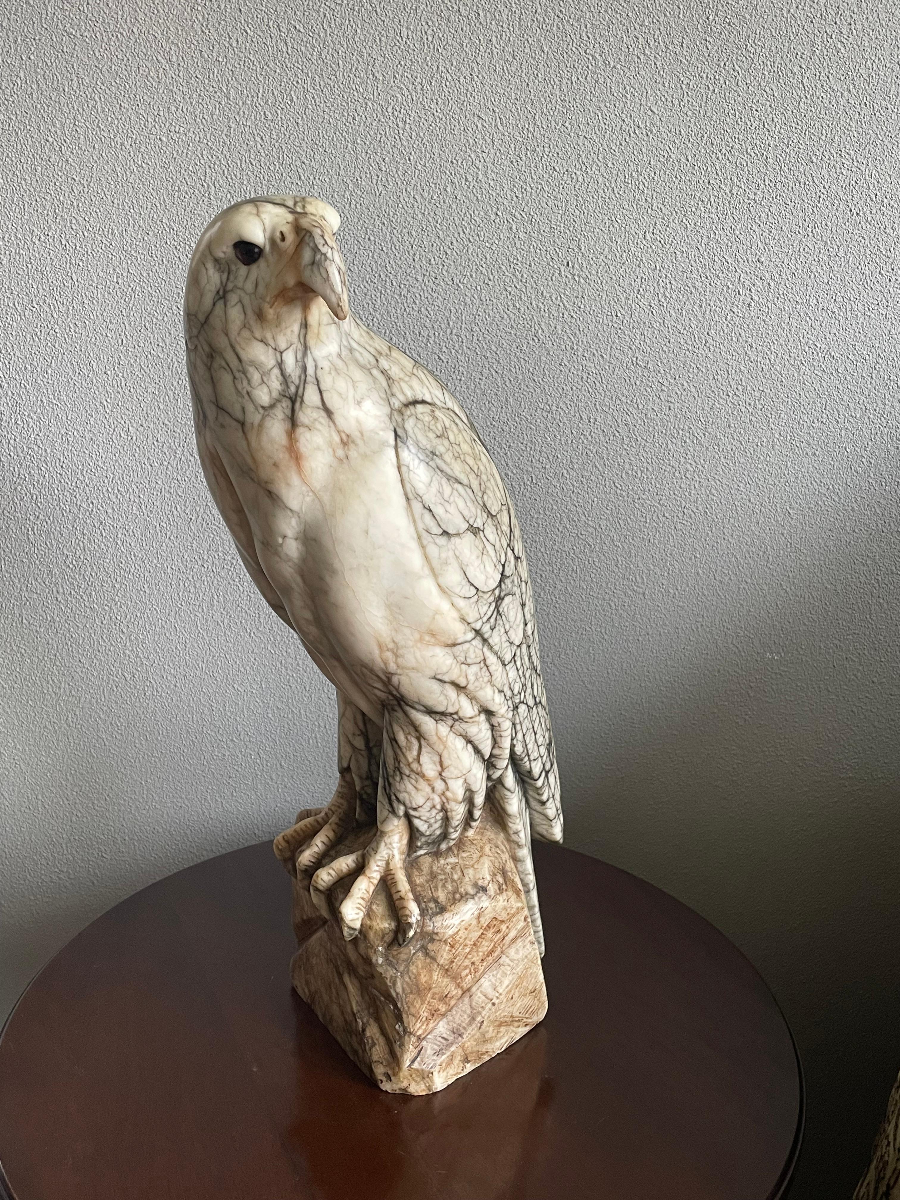 Extra Large Hand Carved & Mint Antique Alabaster American Bald Eagle Sculpture 5