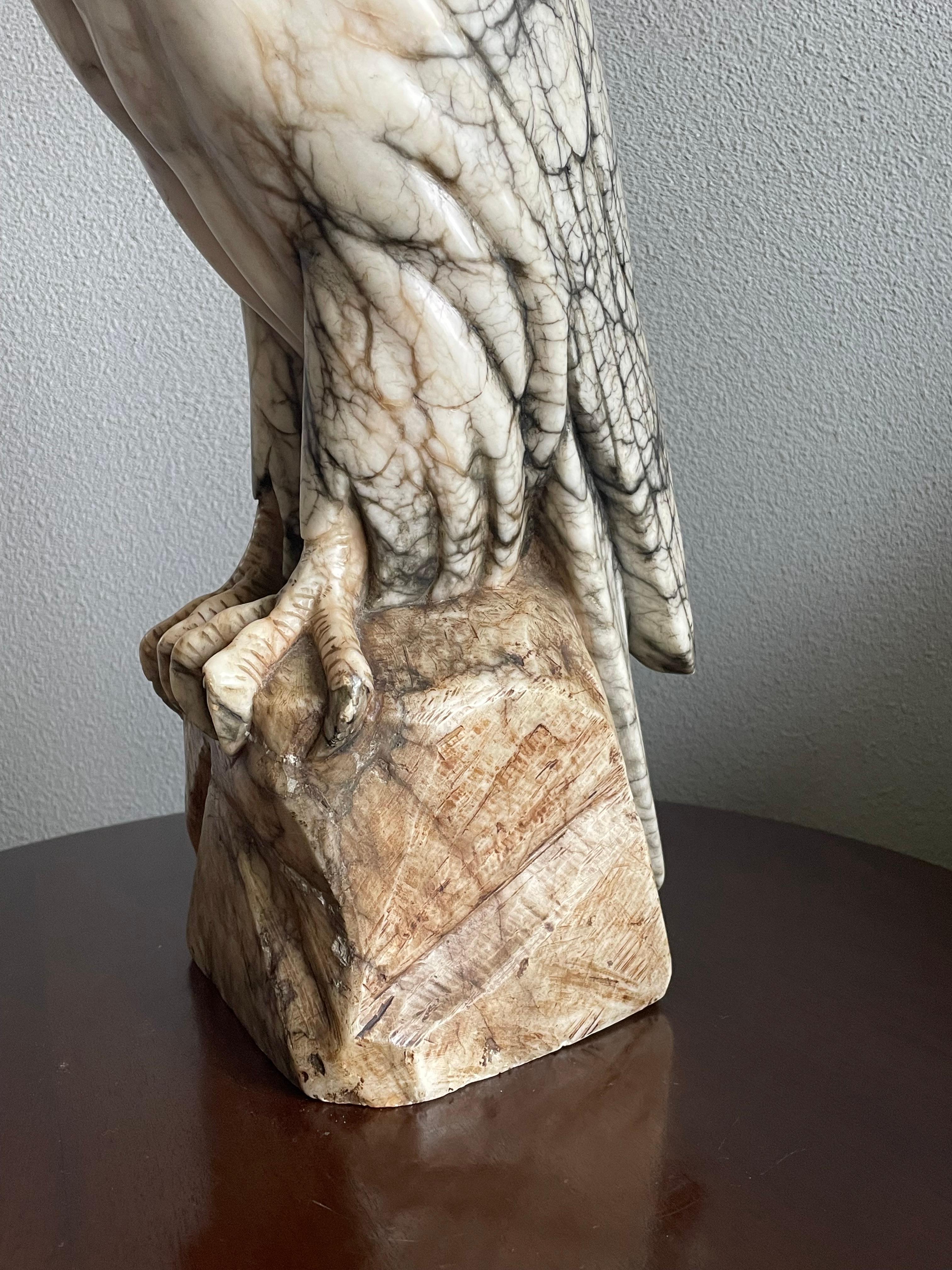 Extra Large Hand Carved & Mint Antique Alabaster American Bald Eagle Sculpture 6