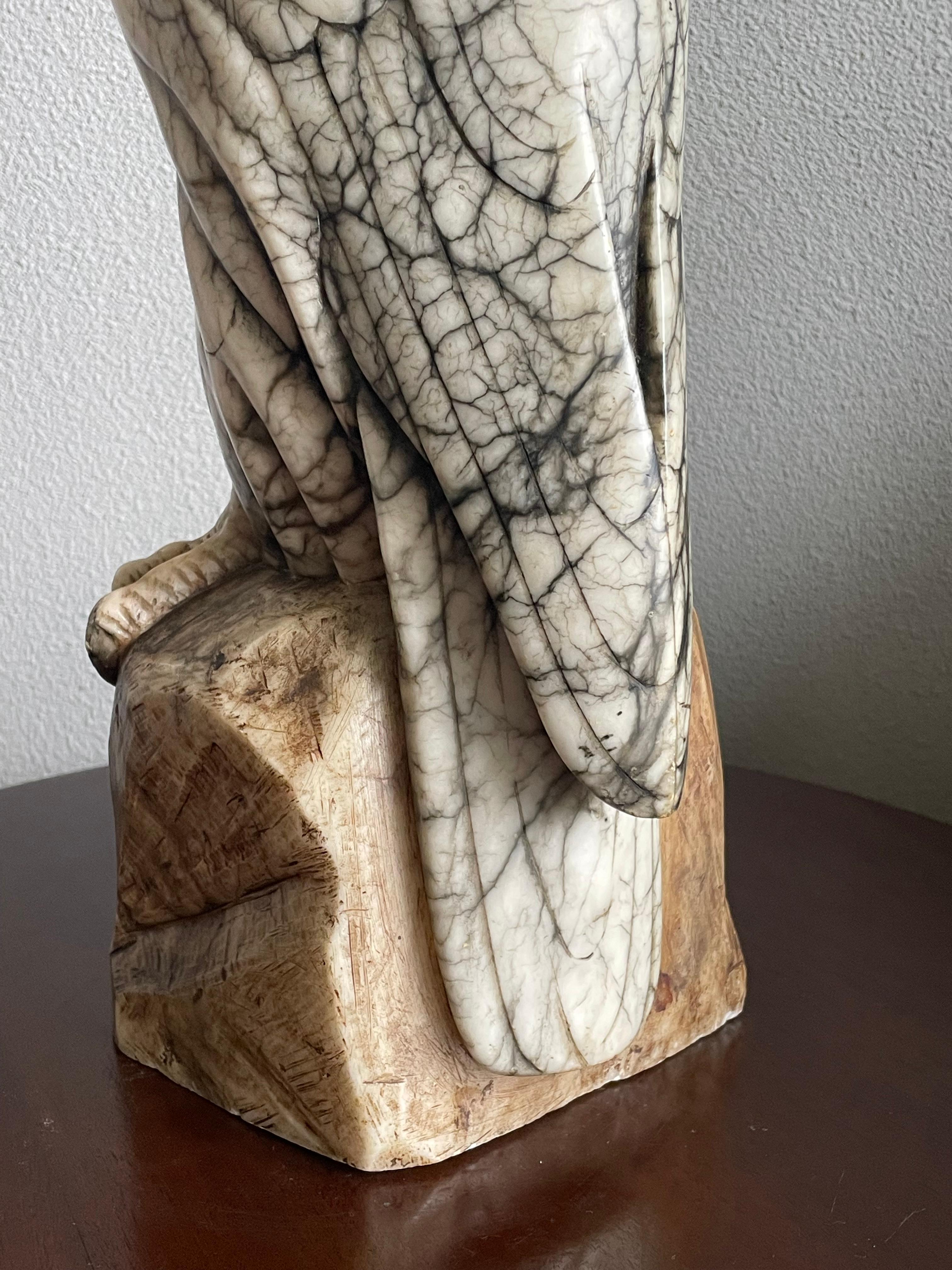 Extra Large Hand Carved & Mint Antique Alabaster American Bald Eagle Sculpture 7