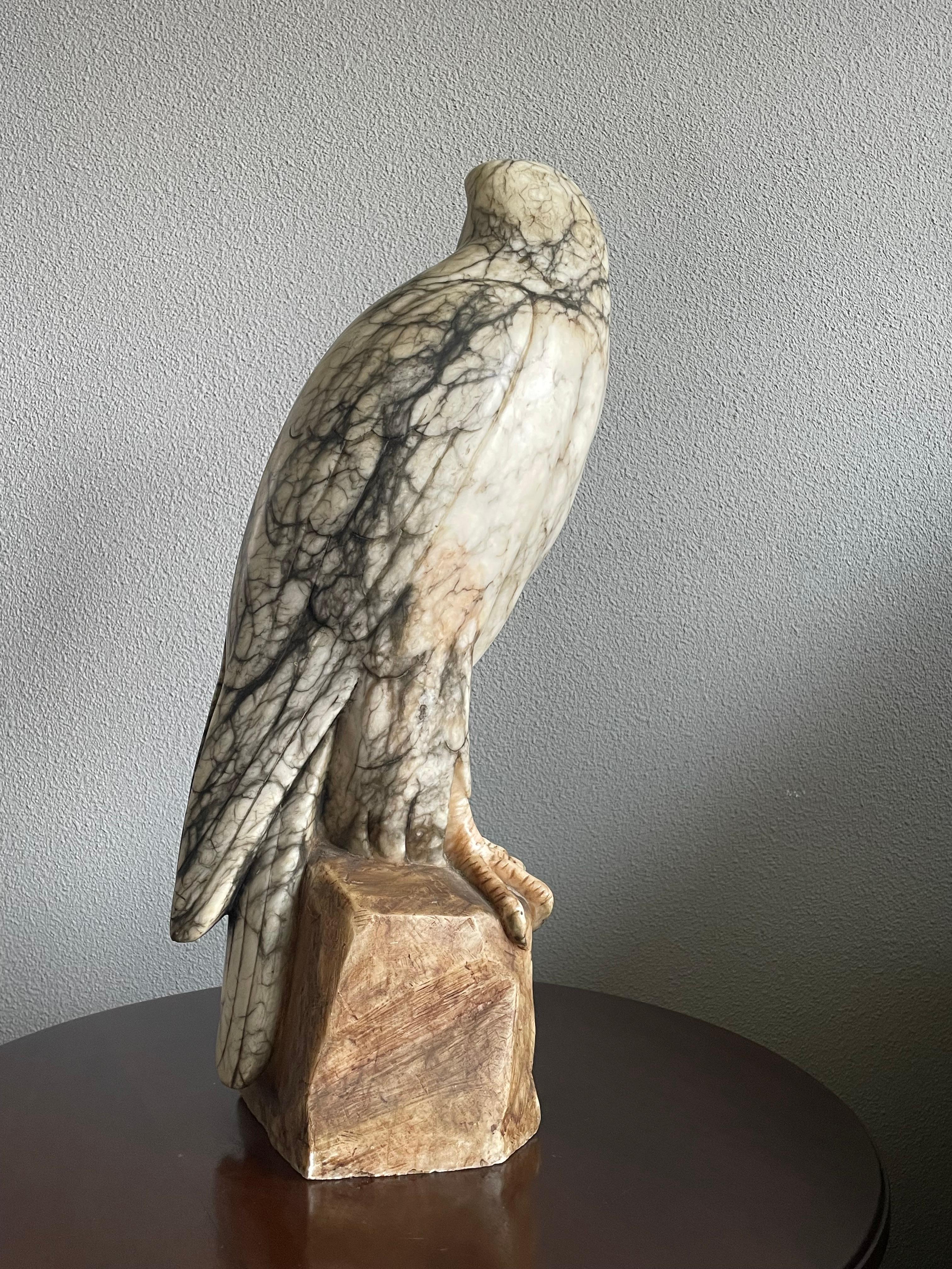 Extra Large Hand Carved & Mint Antique Alabaster American Bald Eagle Sculpture 8