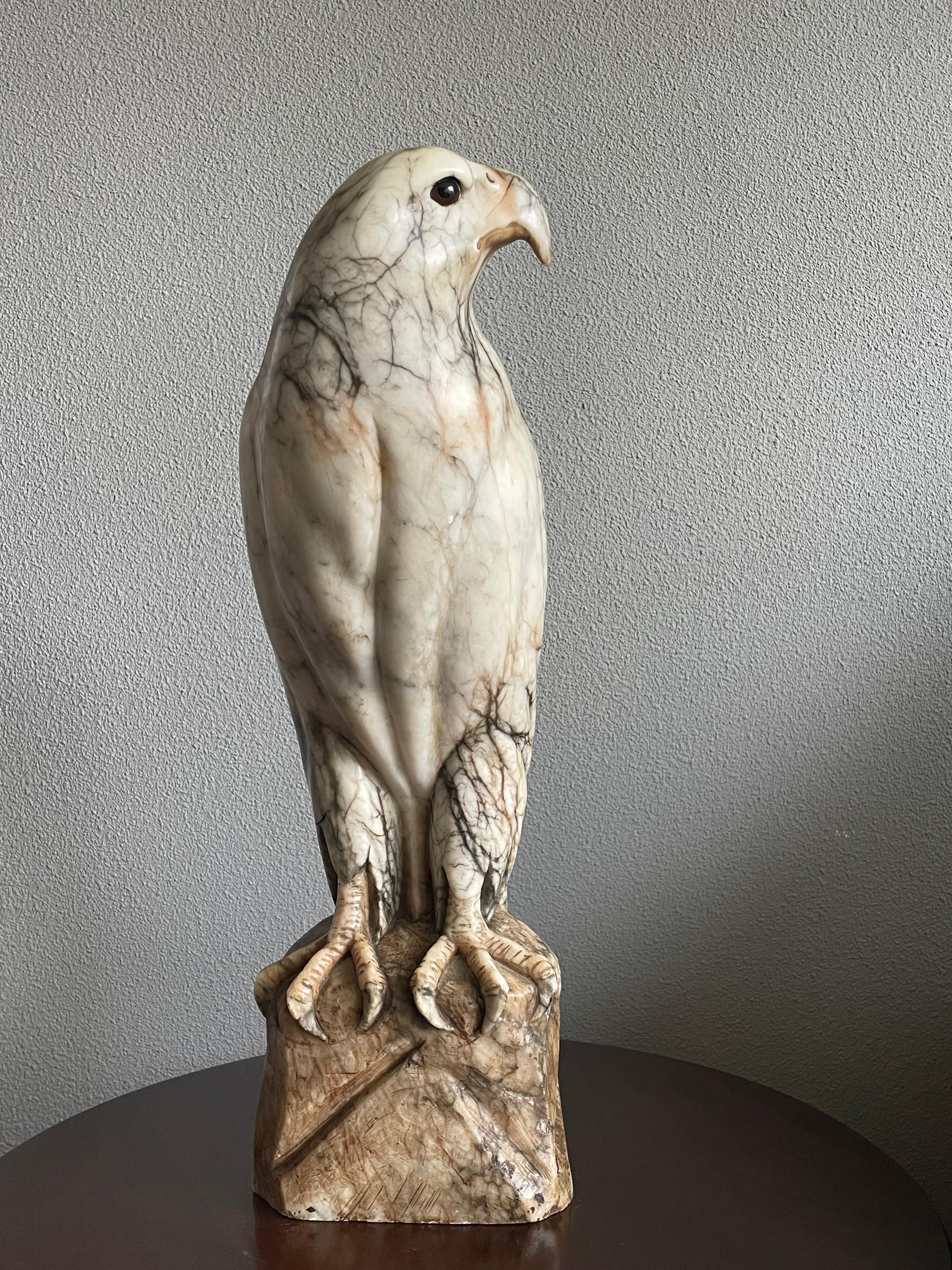 Extra Large Hand Carved & Mint Antique Alabaster American Bald Eagle Sculpture 10