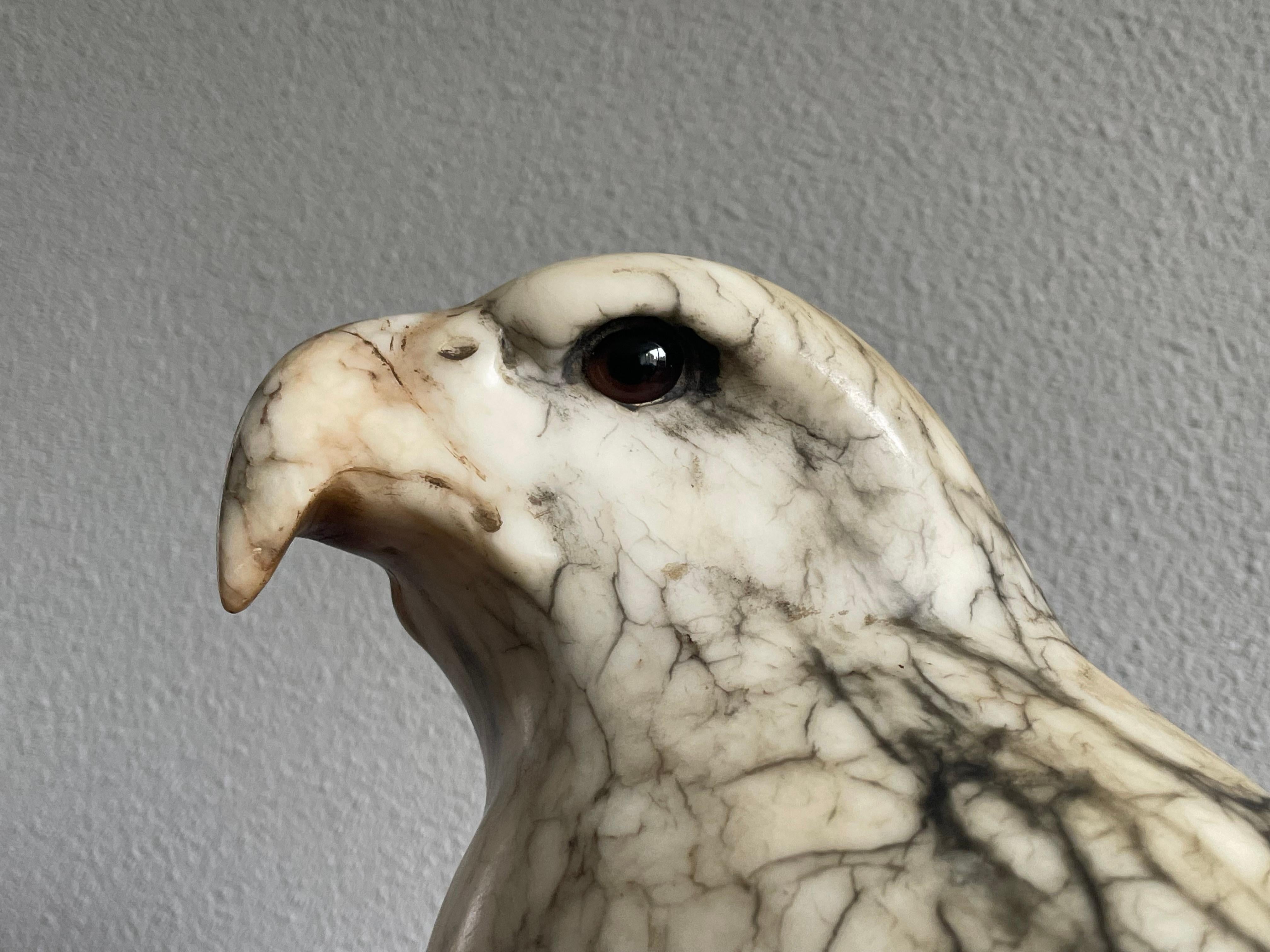 Extra Large Hand Carved & Mint Antique Alabaster American Bald Eagle Sculpture 11