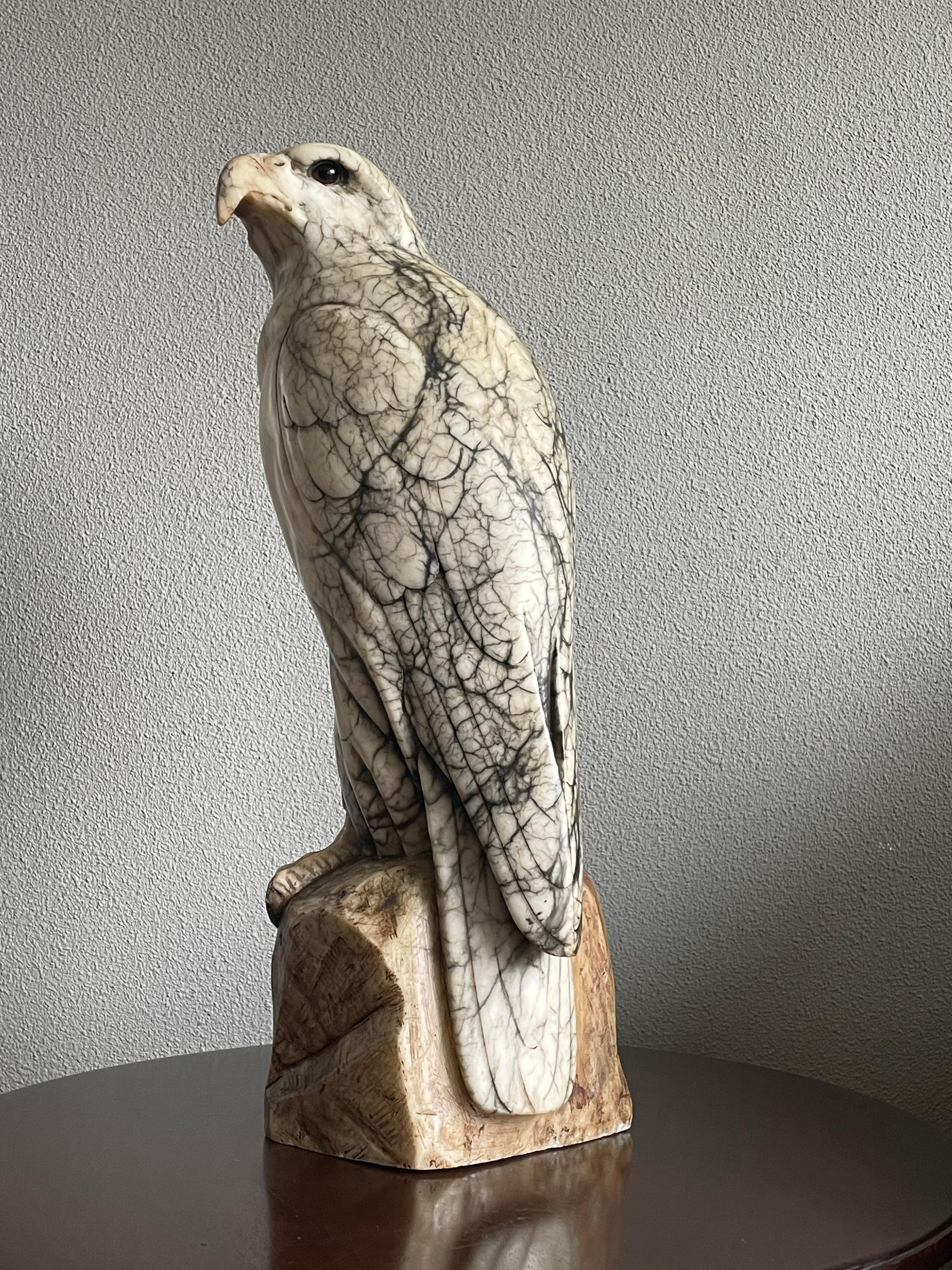 Extra Large Hand Carved & Mint Antique Alabaster American Bald Eagle Sculpture 12