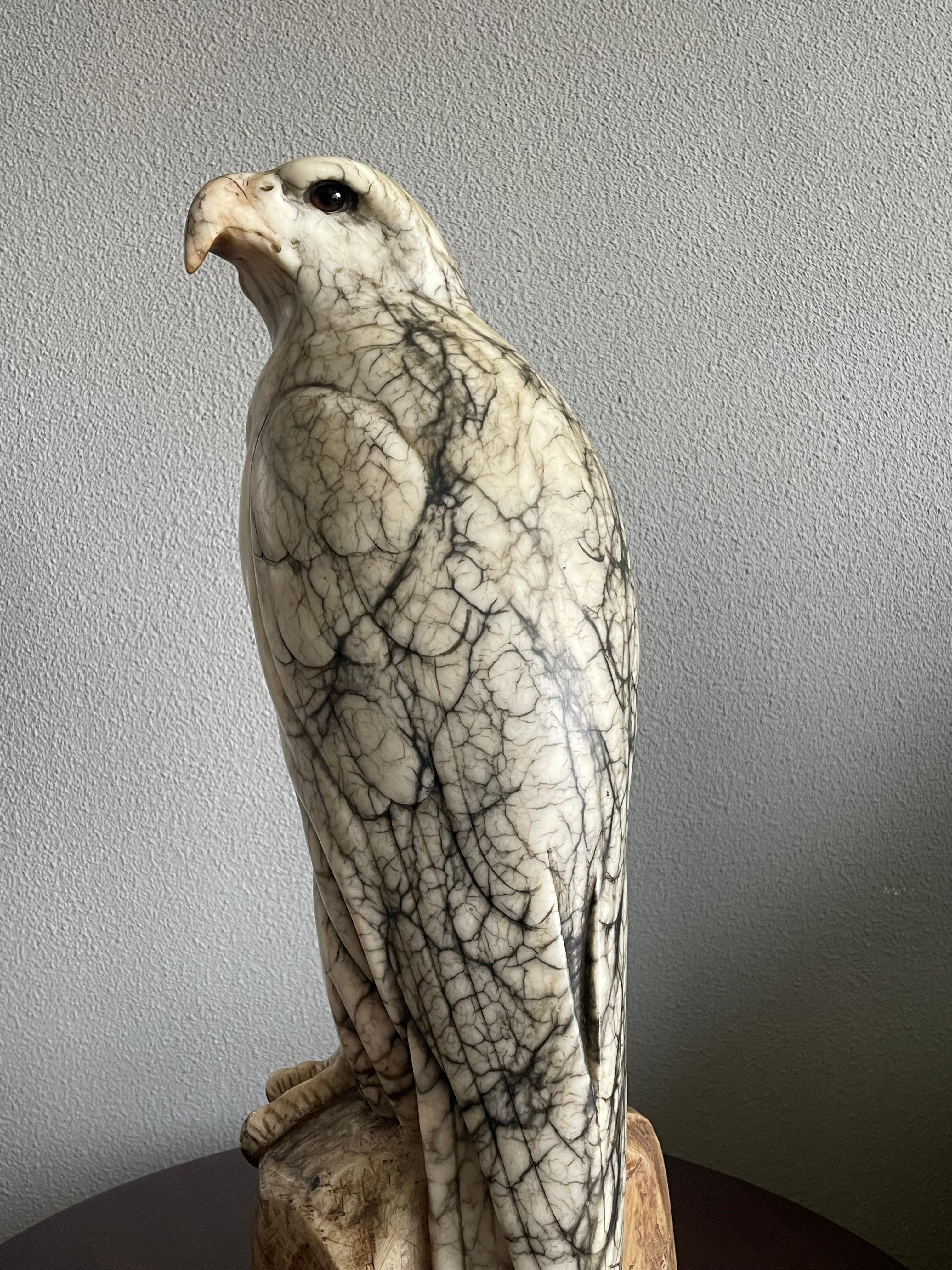 Arts and Crafts Extra Large Hand Carved & Mint Antique Alabaster American Bald Eagle Sculpture