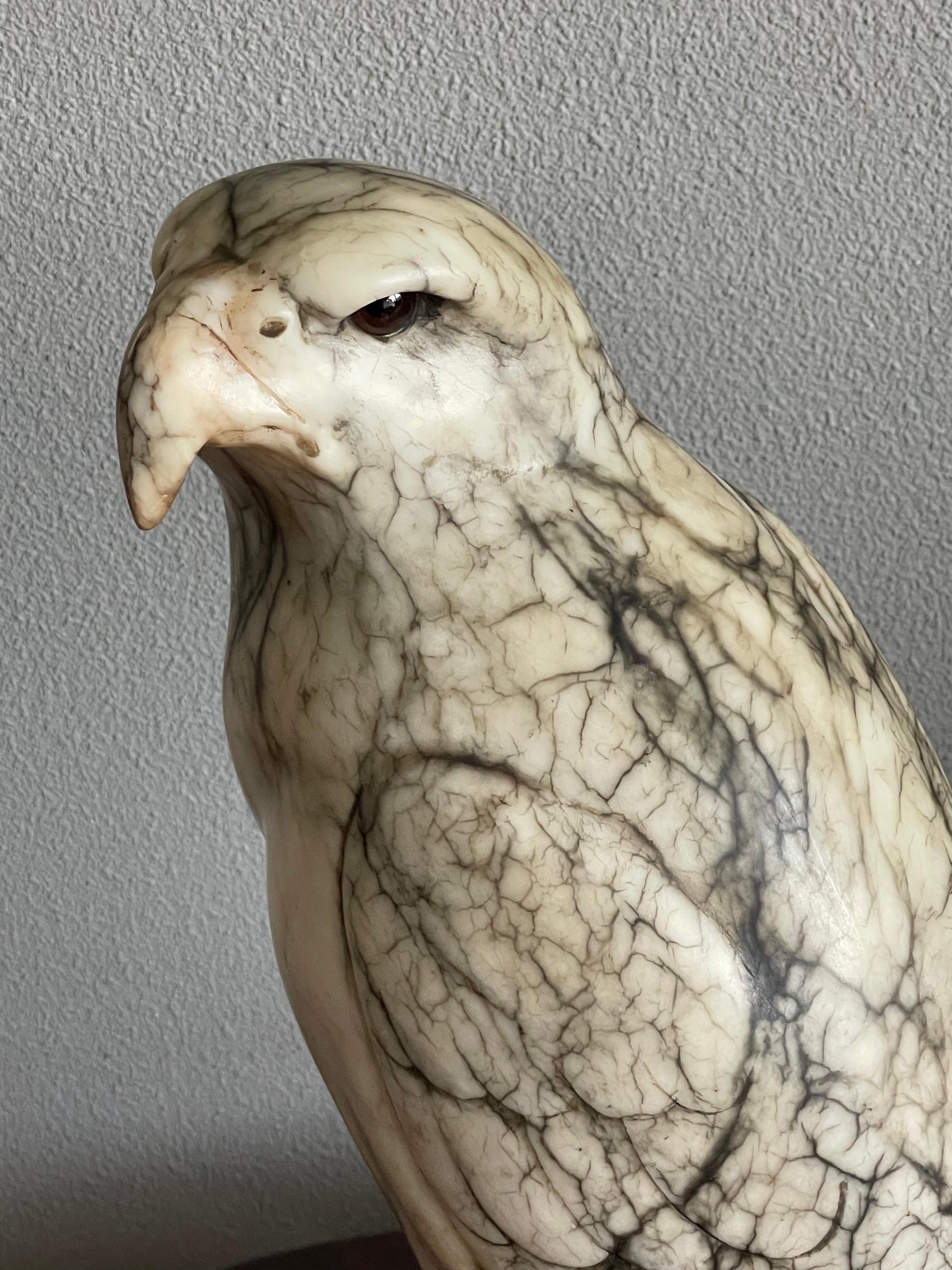 European Extra Large Hand Carved & Mint Antique Alabaster American Bald Eagle Sculpture