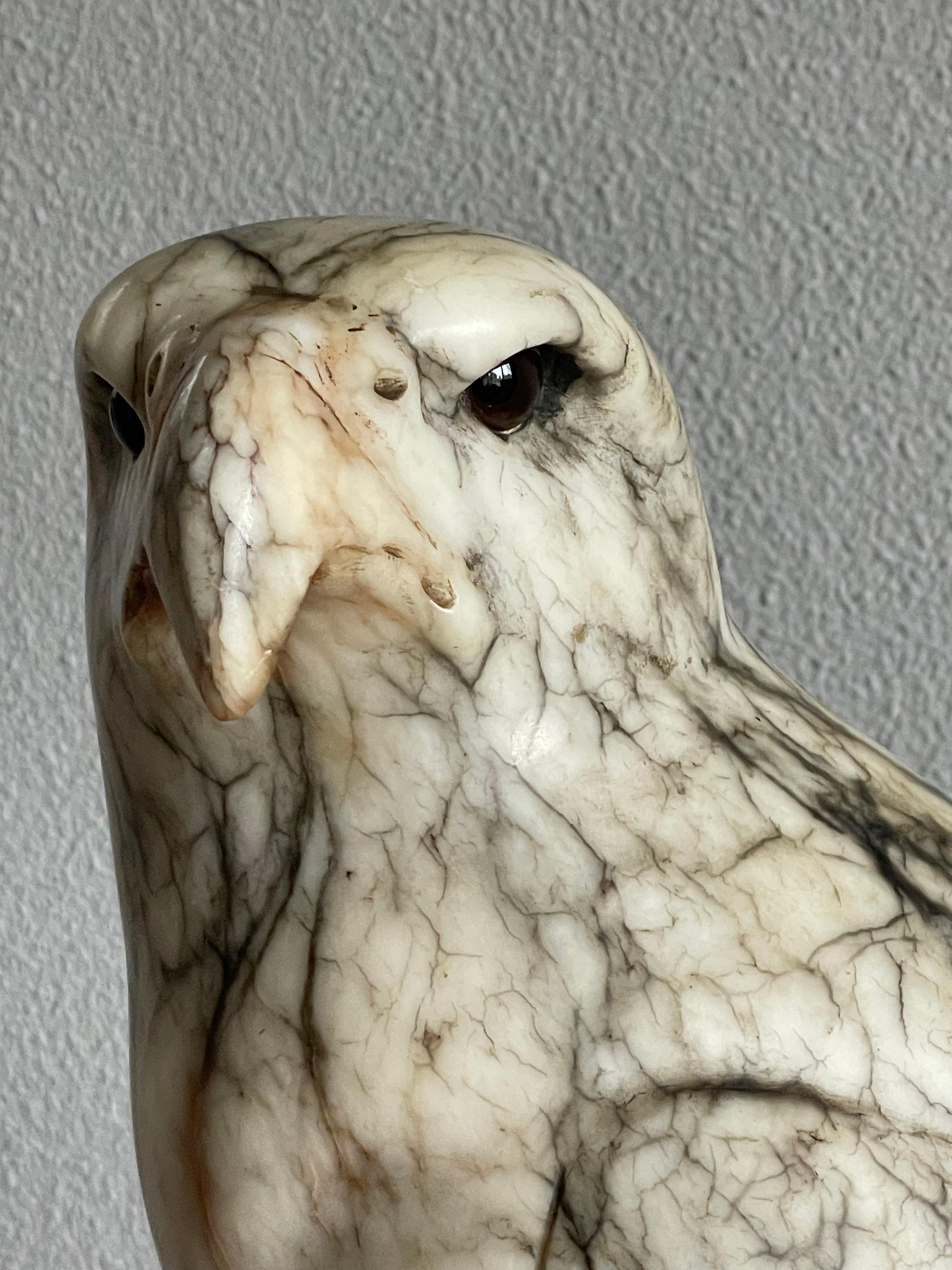 Hand-Carved Extra Large Hand Carved & Mint Antique Alabaster American Bald Eagle Sculpture