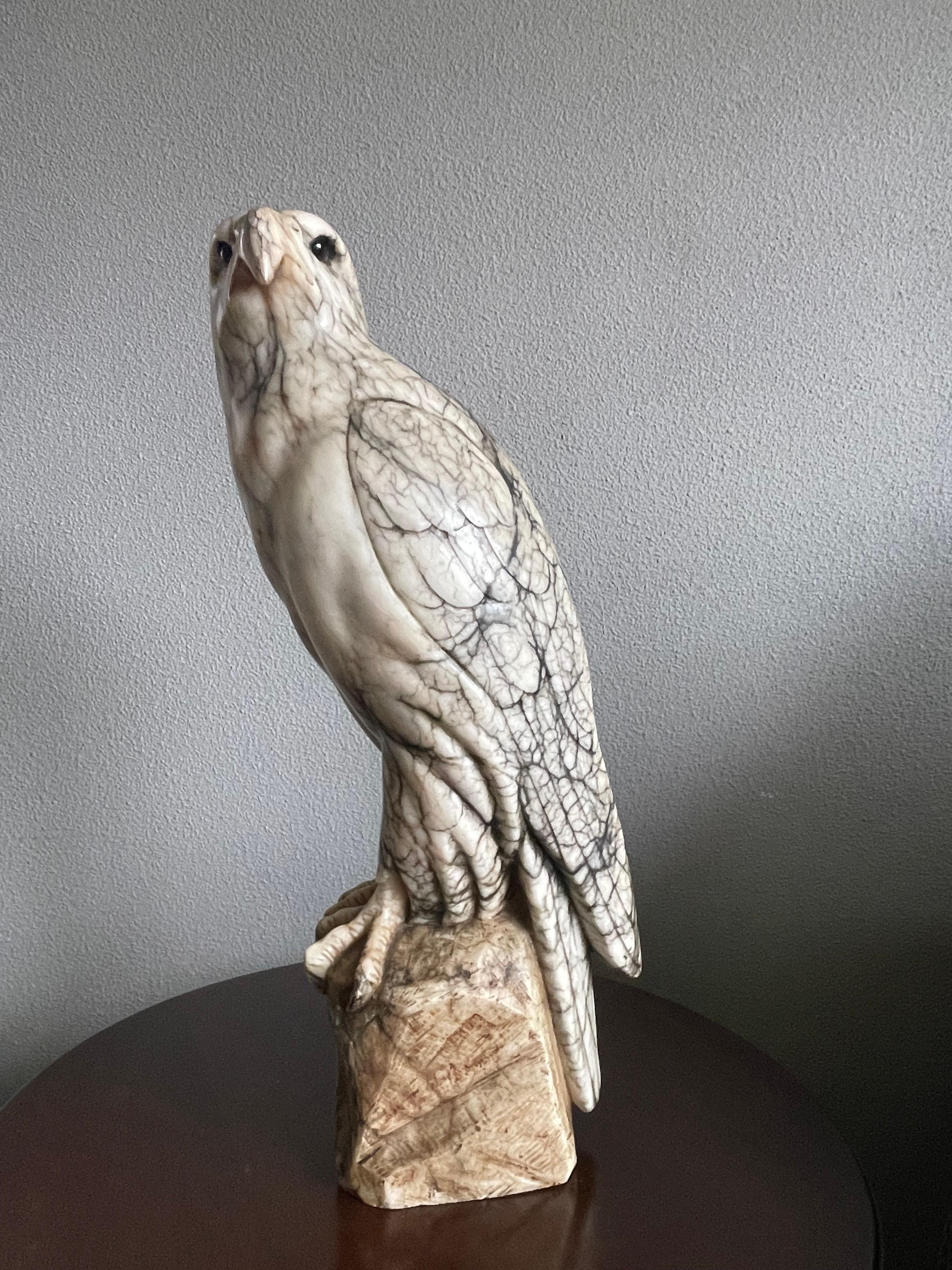 19th Century Extra Large Hand Carved & Mint Antique Alabaster American Bald Eagle Sculpture