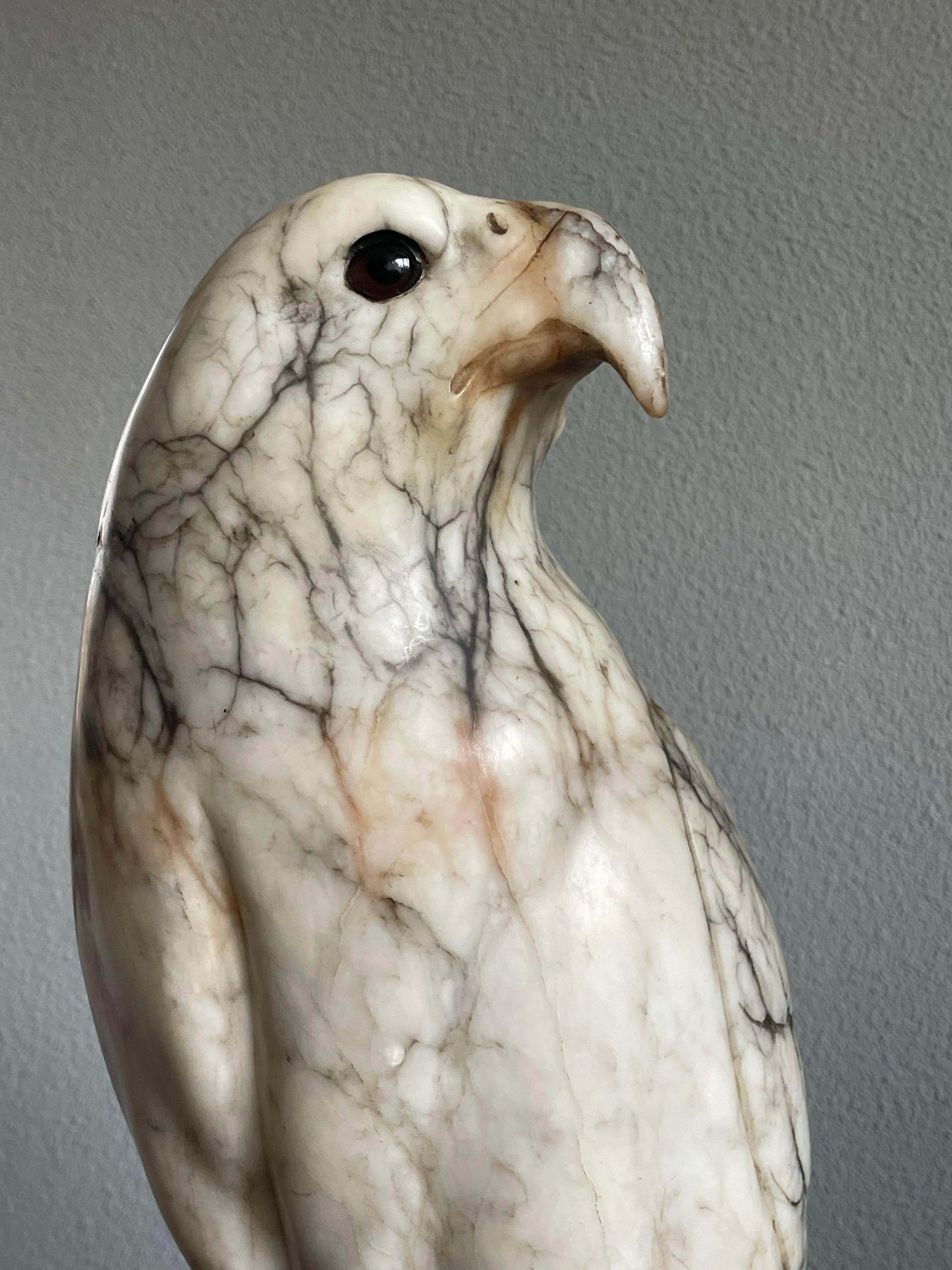 Glass Extra Large Hand Carved & Mint Antique Alabaster American Bald Eagle Sculpture