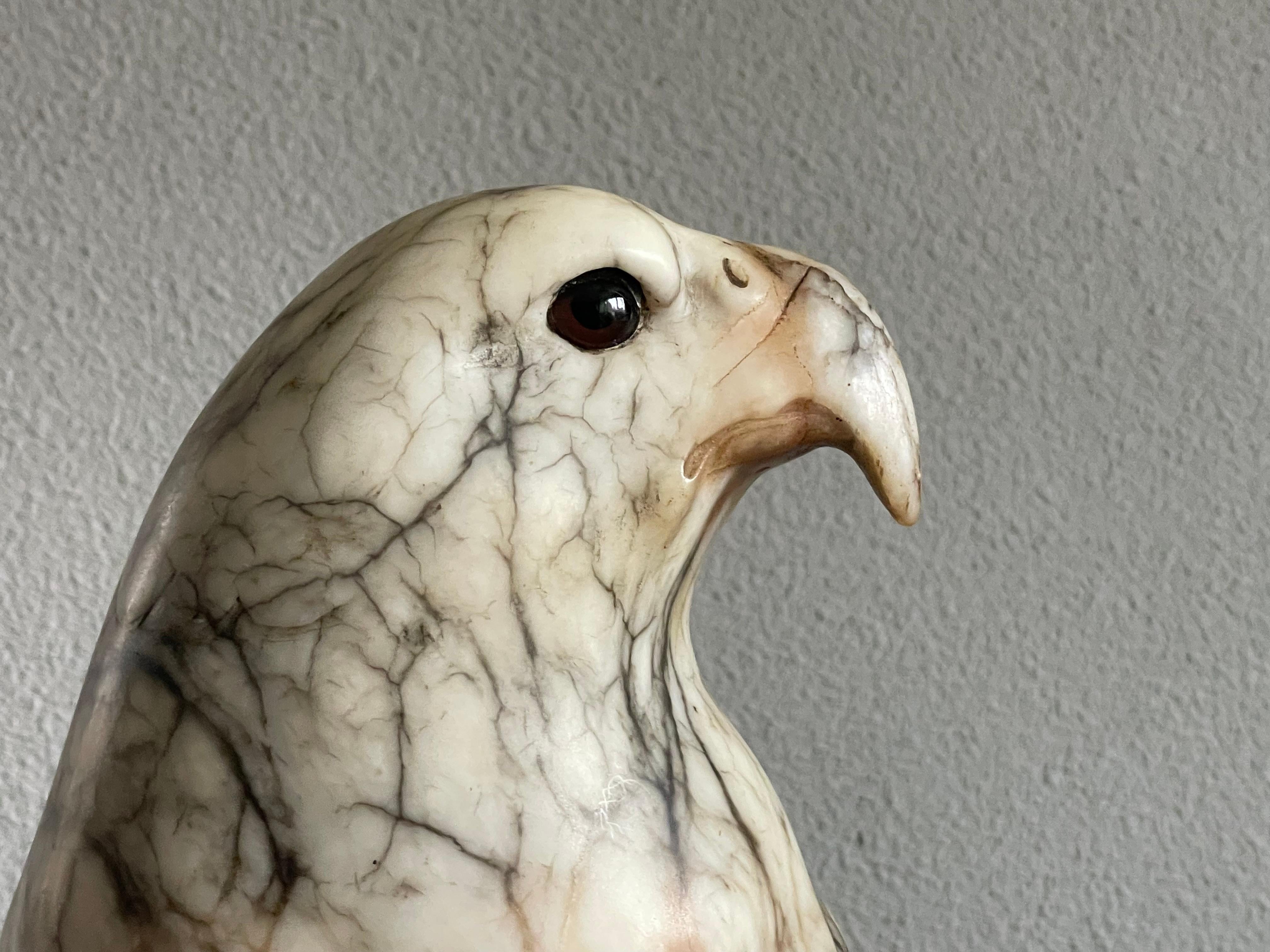 Extra Large Hand Carved & Mint Antique Alabaster American Bald Eagle Sculpture 1
