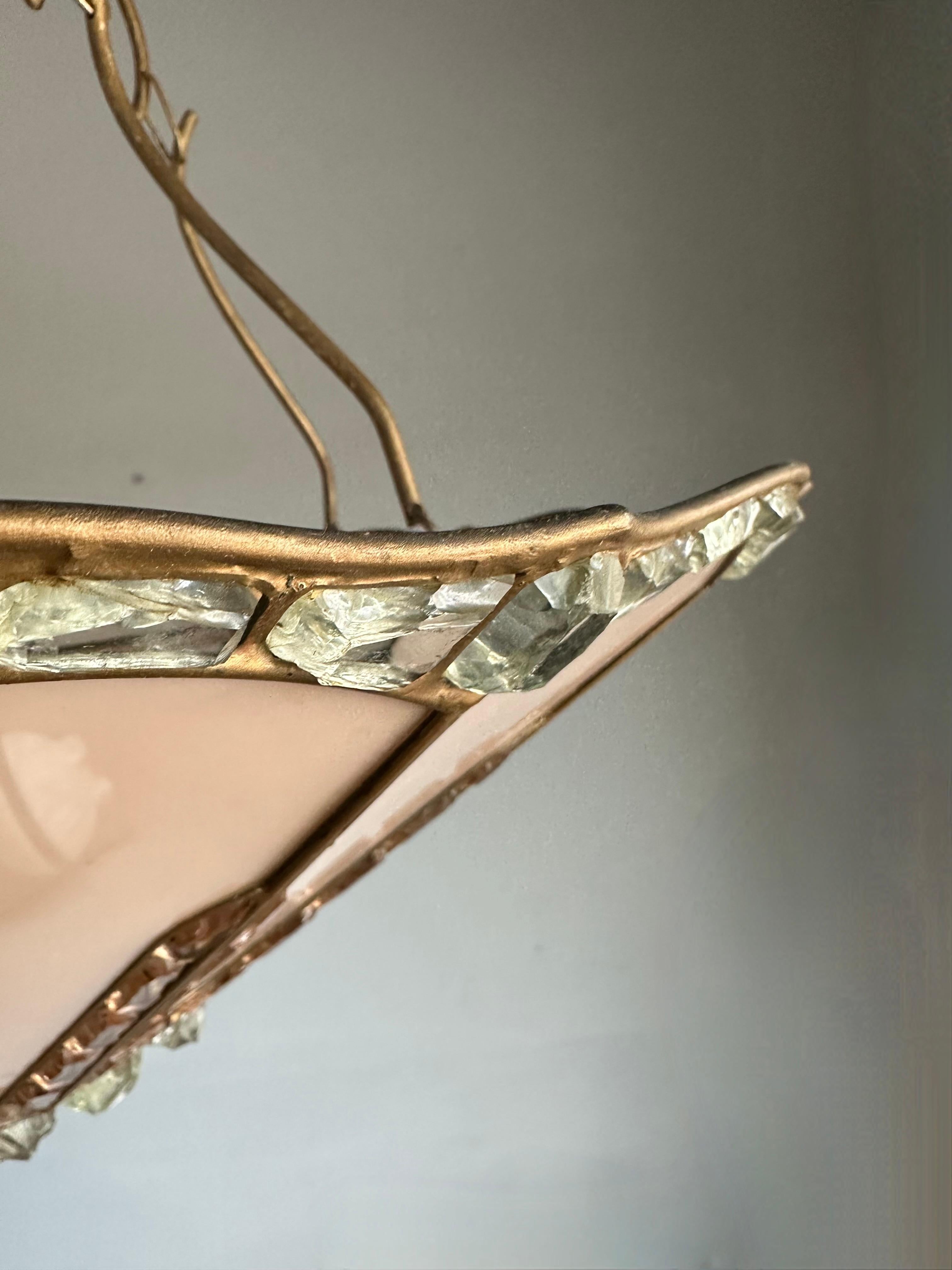 Ciondolo extra large fatto a mano in vetro opalino antico e vetro grosso di design Tiffany in vendita 1