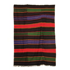 Extra Large Handmade Black and Tricolor Wool Rug
