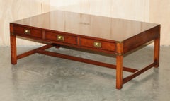 EXTRA LARGE HARRODS REH KENNEDY MILITARY CAMPAIGN COFFEE TABLE WITH TREE DRAWERs