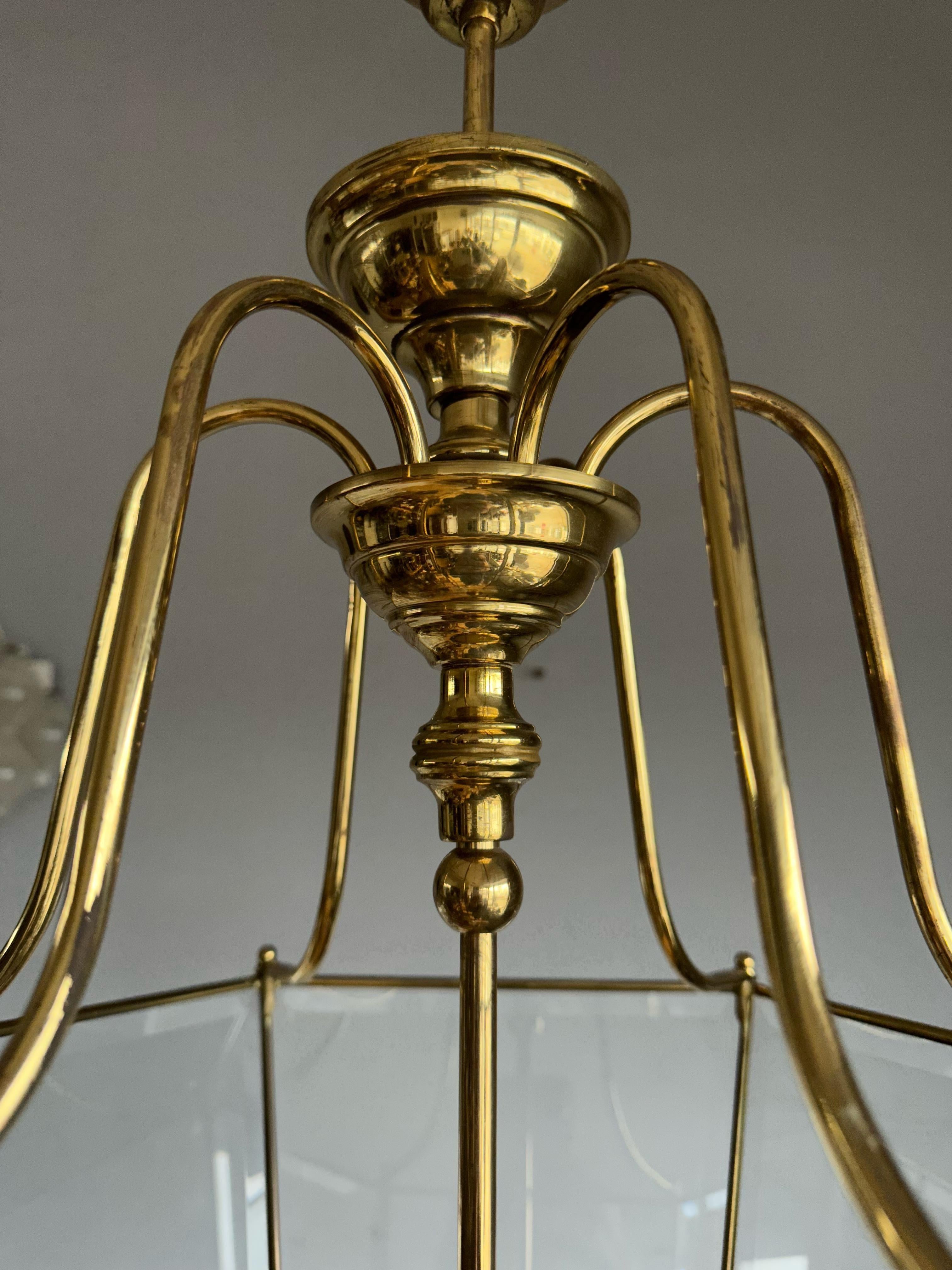 Extra Large Highly Stylish Brass and Beveled Glass Pendant Light Ceiling Lantern For Sale 12