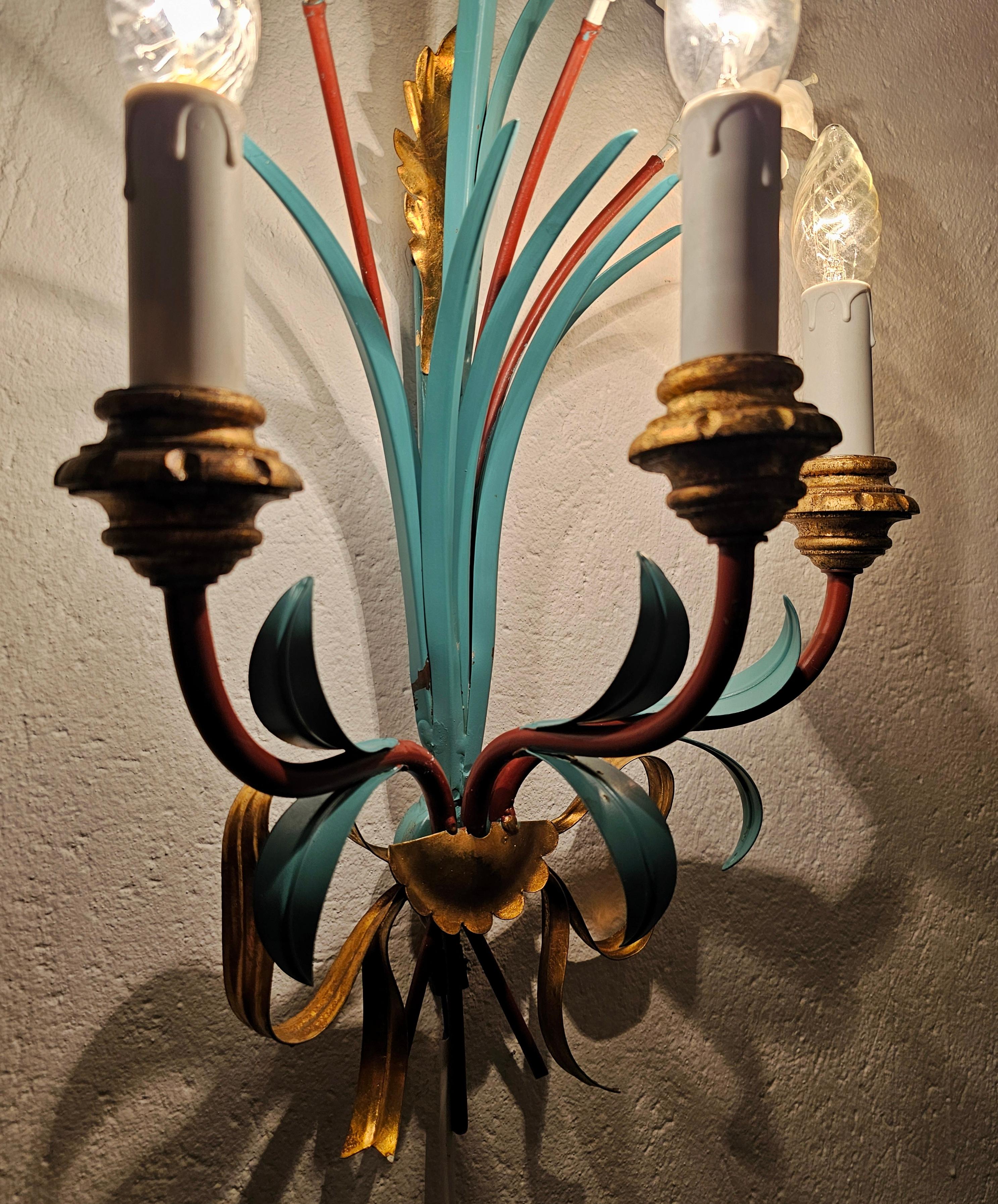 Metal Extra Large Hollywood Regency Tole Sconces with Lilly Flowers, Italy 1960s For Sale